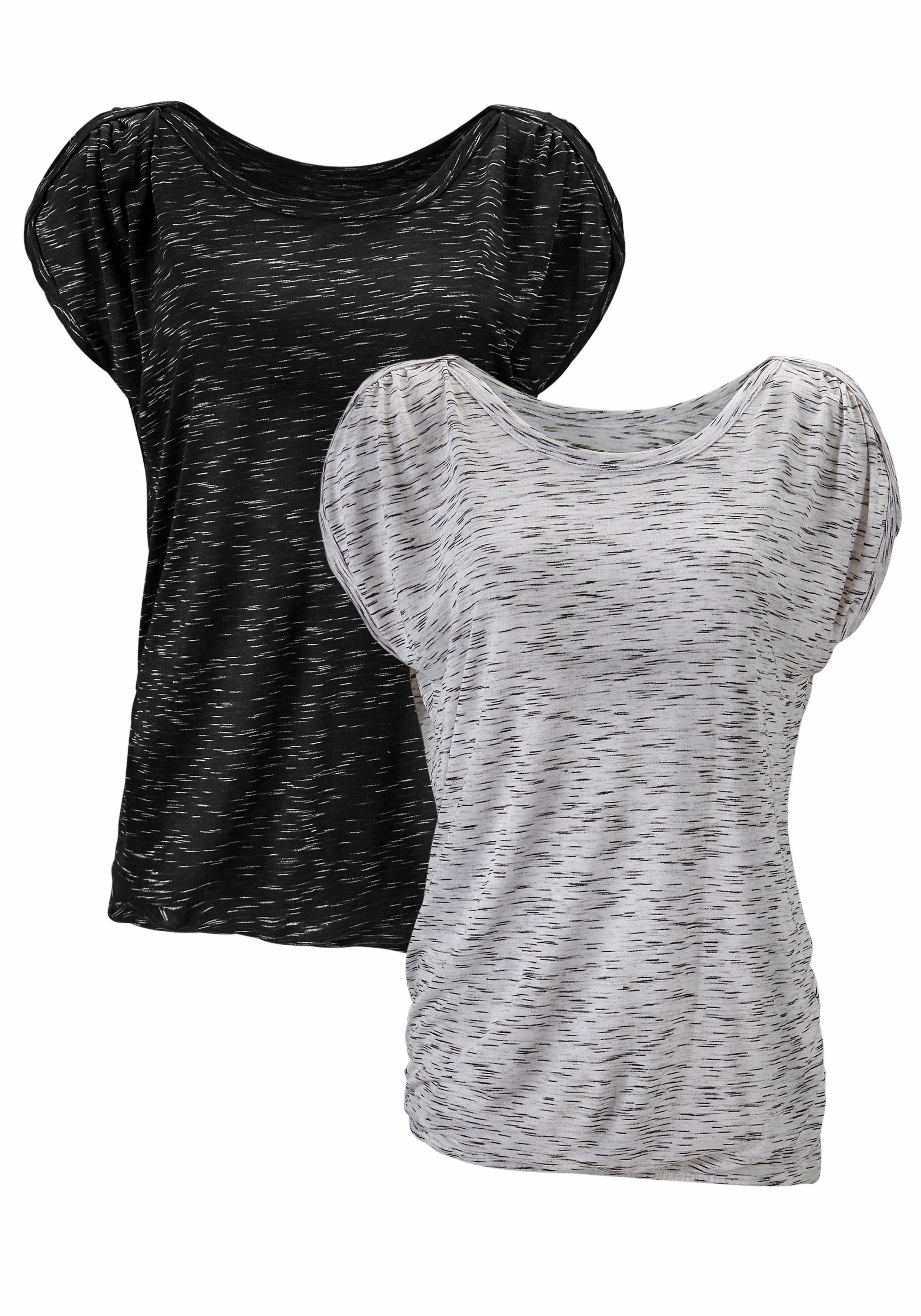 Lascana Shirt met korte mouwen Met schouderrimpeling van zachte viscosekwaliteit (Set van 2)