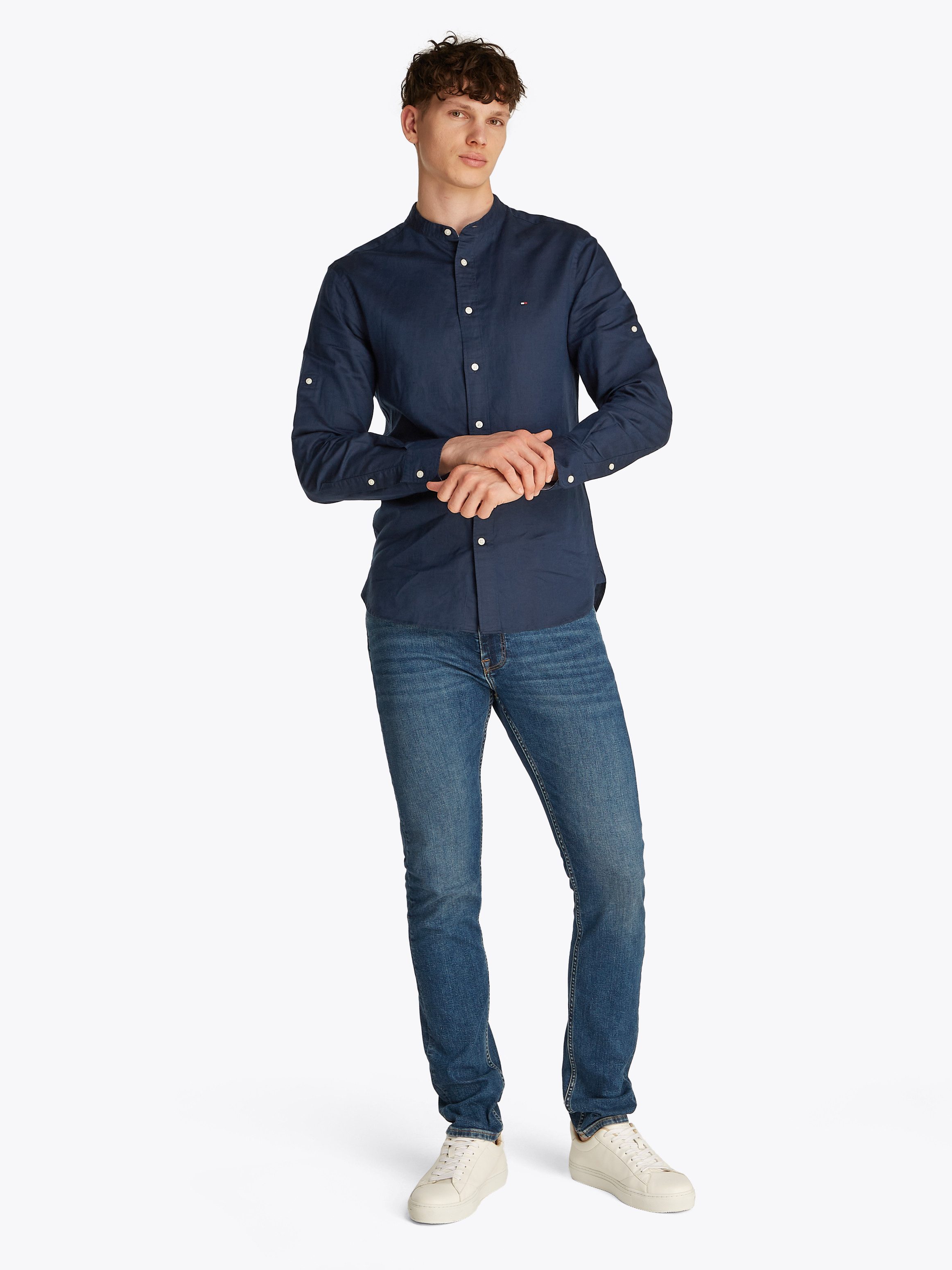 Tommy Hilfiger Overhemd met lange mouwen LINEN BLEND MAO COLLAR SHIRT