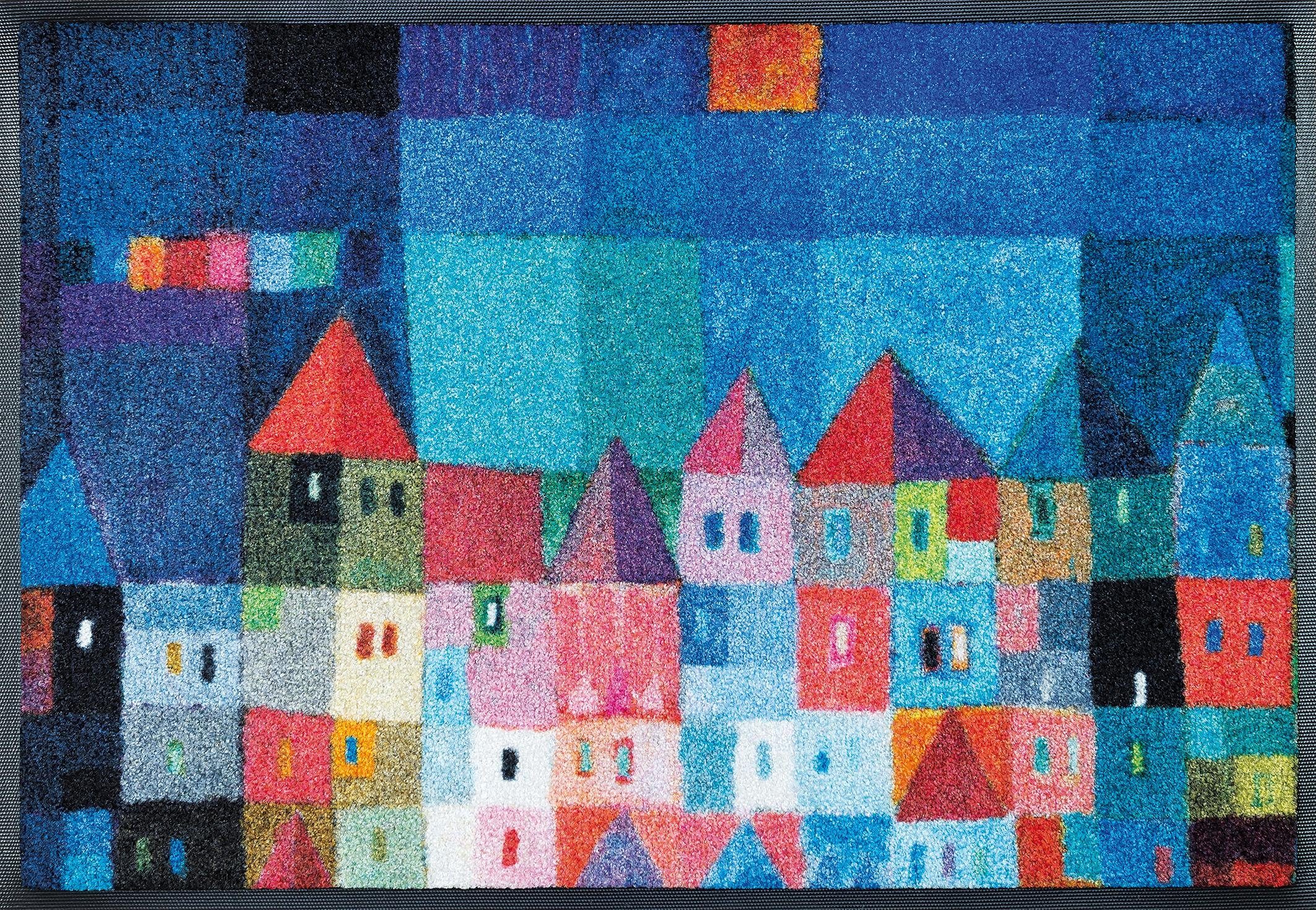wash+dry by Kleen-Tex Loper Colourful Houses Inloopmatten, antislip, geschikt voor binnen en buiten, wasbaar