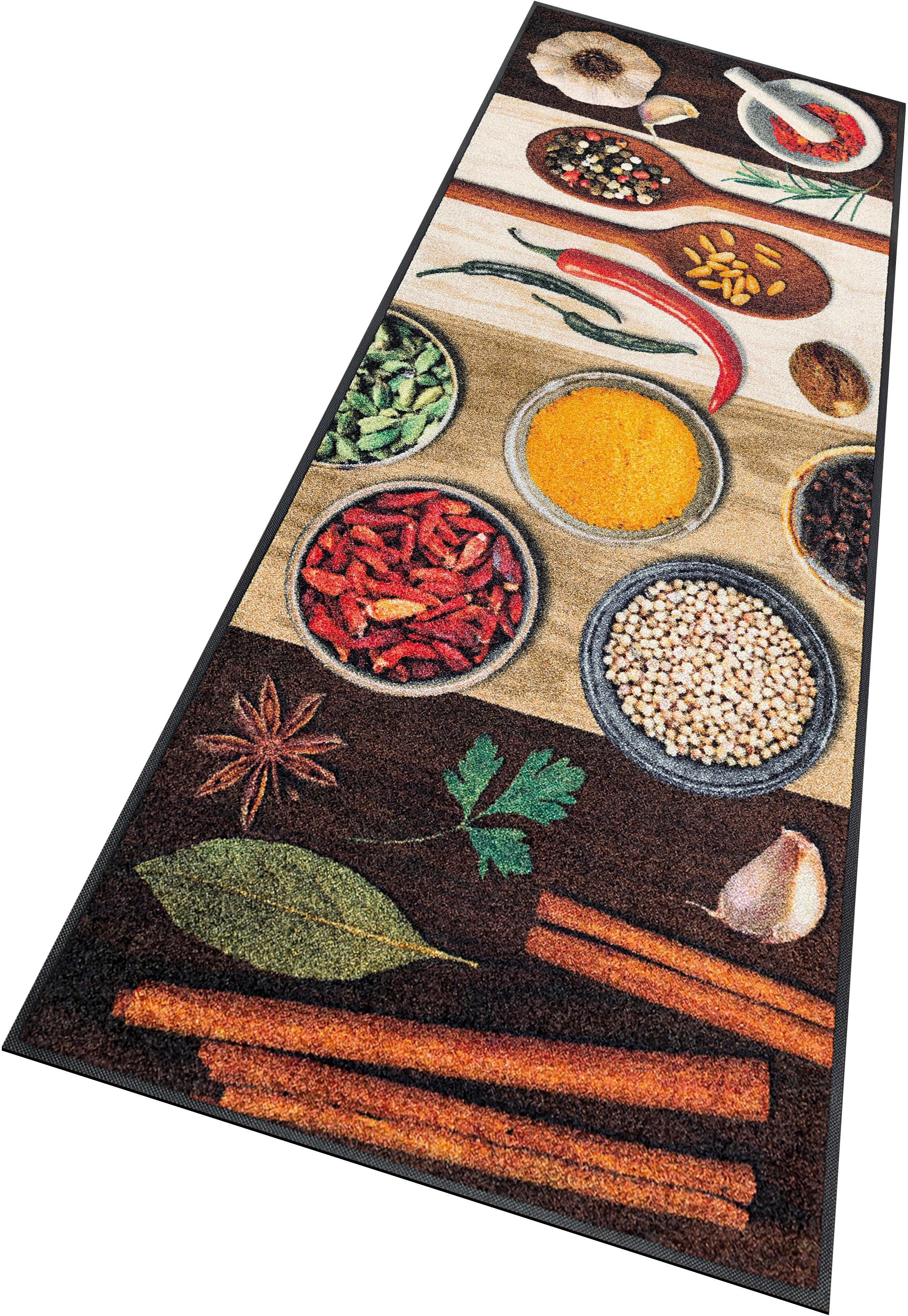 wash+dry by Kleen-Tex Keukenloper Hot Spices Tapijt, kruidenmotief, antislip, wasbaar, keuken laagpolige vloerkleden bruin