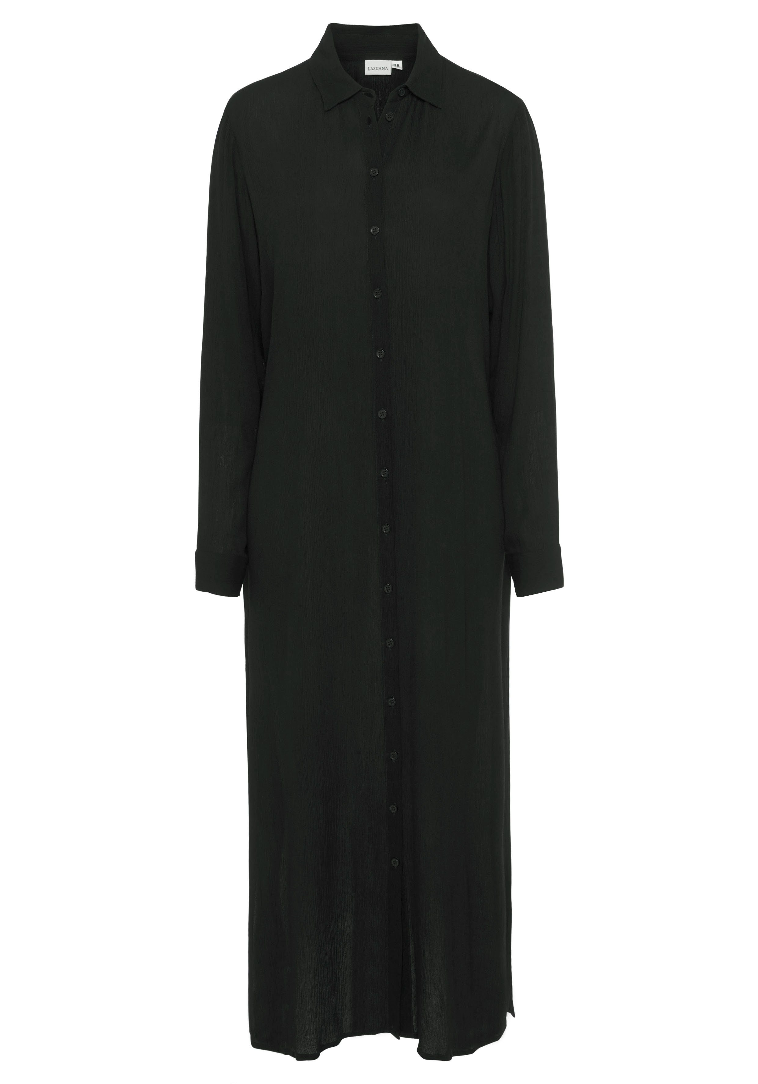 Lascana Jurk met overhemdkraag gemaakt van crêpe viscose, maxi jurk met split, zomerjurk