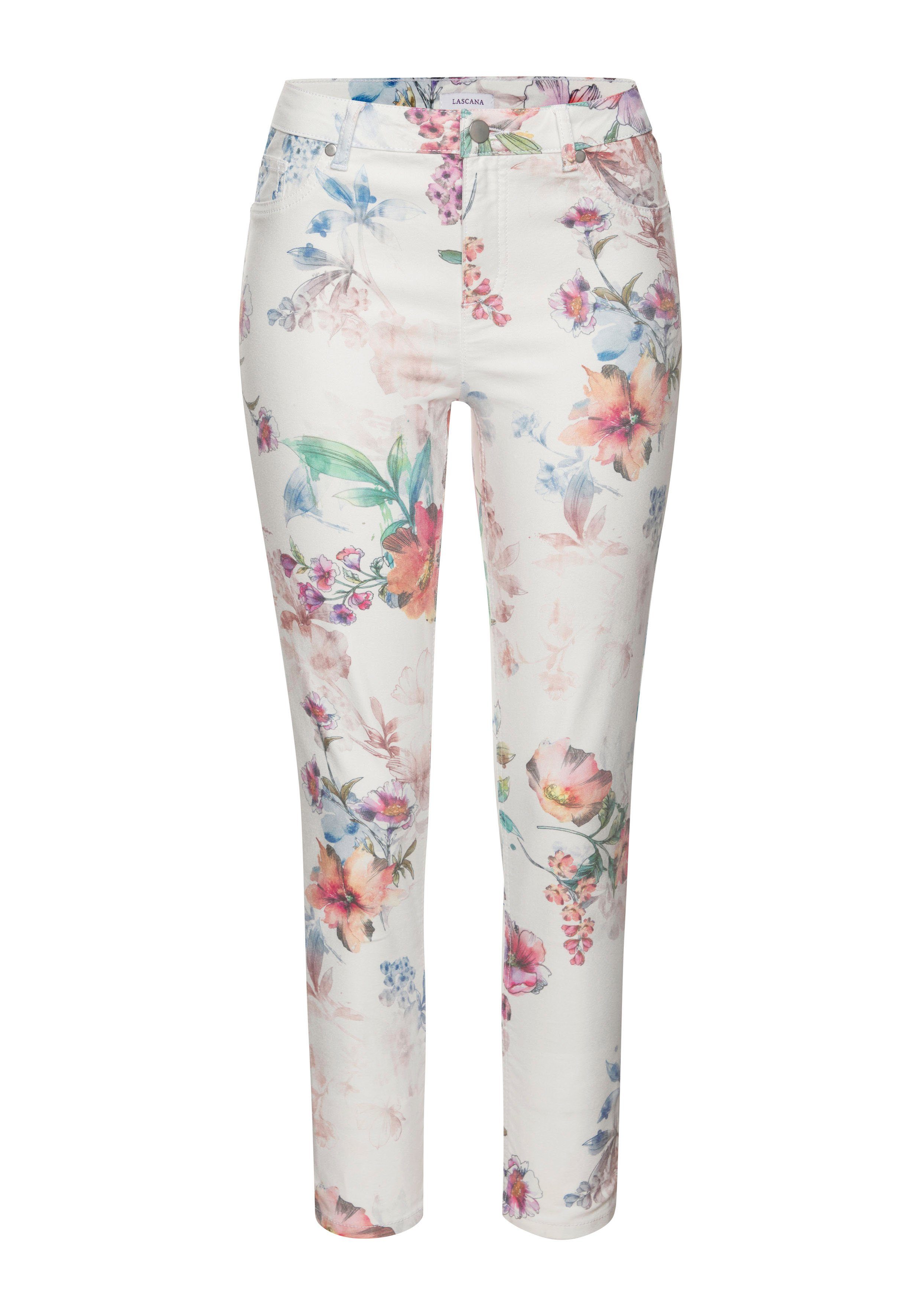 Lascana 7 8-jegging met bloemenprint skinny jeans van elastische katoenmix