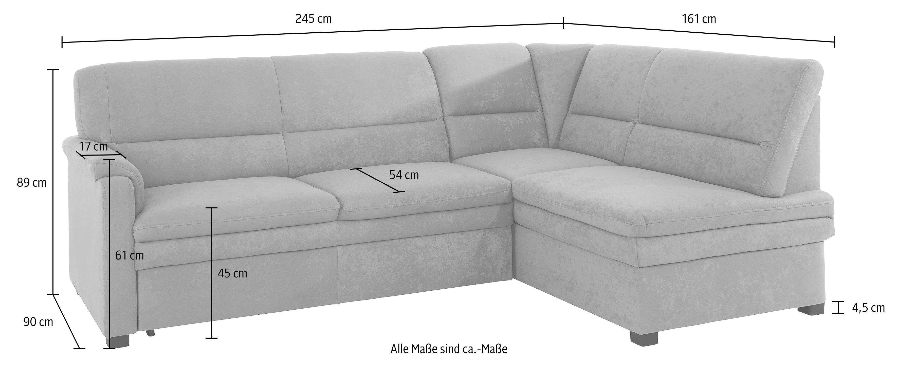 sit&more Hoekbank Pisa L-vorm met binnenvering, naar keuze met slaapfunctie