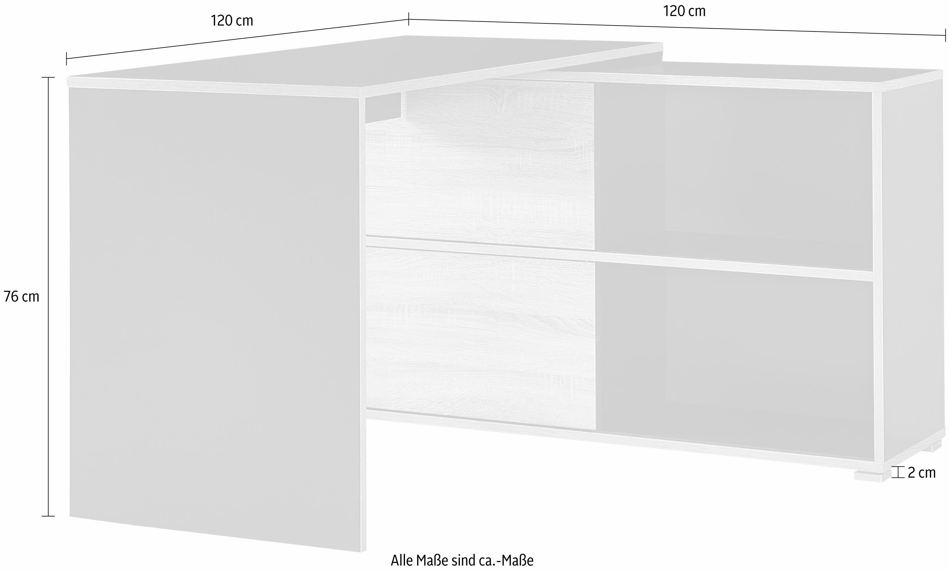 GERMANIA Hoekbureau Slide Plankelement met schuifdeuren/omkeerbaar, 120x120 cm, Made in Germany