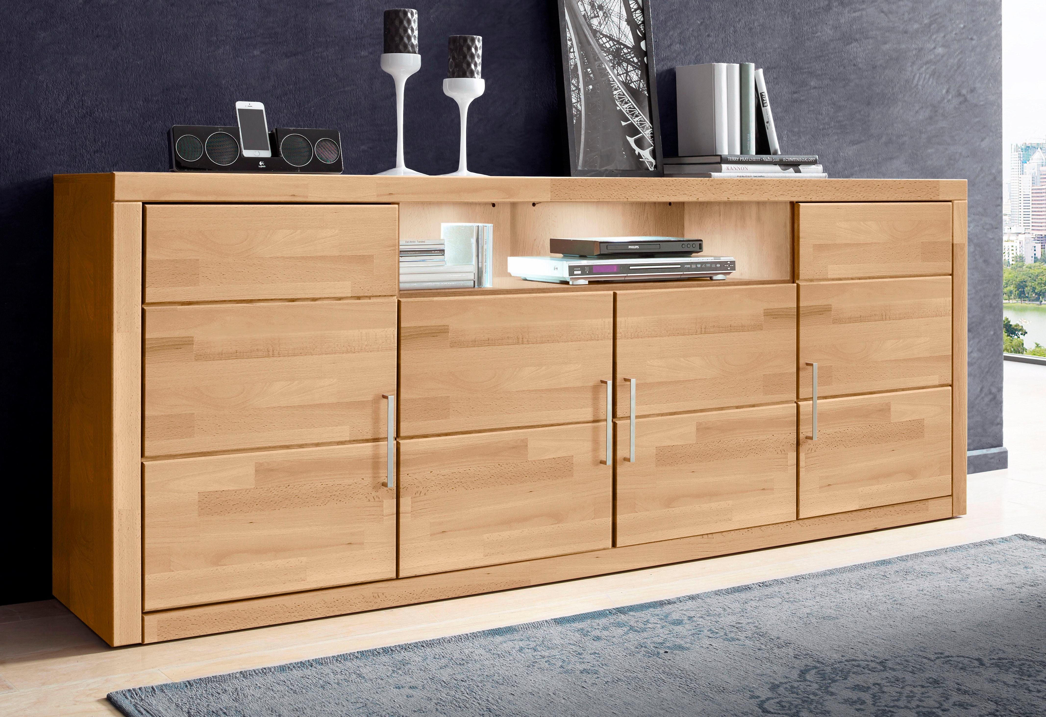 Home affaire Dressoir Logo,200cm breit,42 cm tief,Fronten Massivholz,11 Fächer Breedte 200 cm dressoirs maat 200x42x80 cm bruin