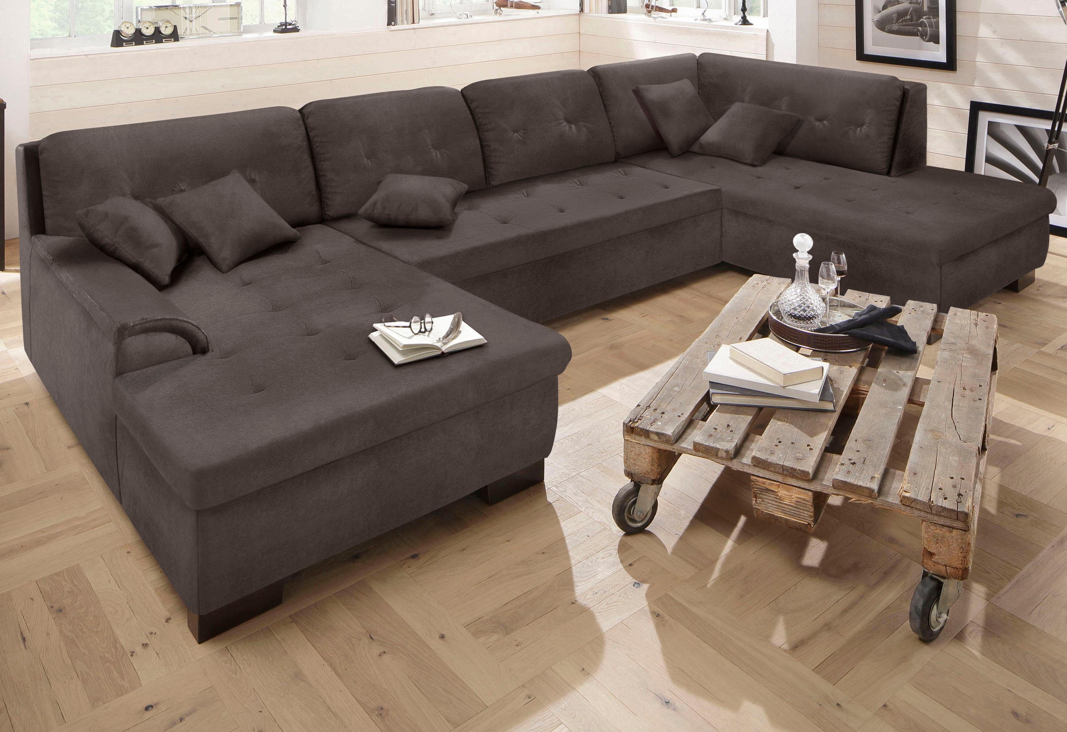 Home affaire Zithoek Bergen U-vorm optioneel met slaapfunctie grijs, zithoeken, Breedte ligoppervlak: 129 cm, Lengte ligoppervlak: 300 cm