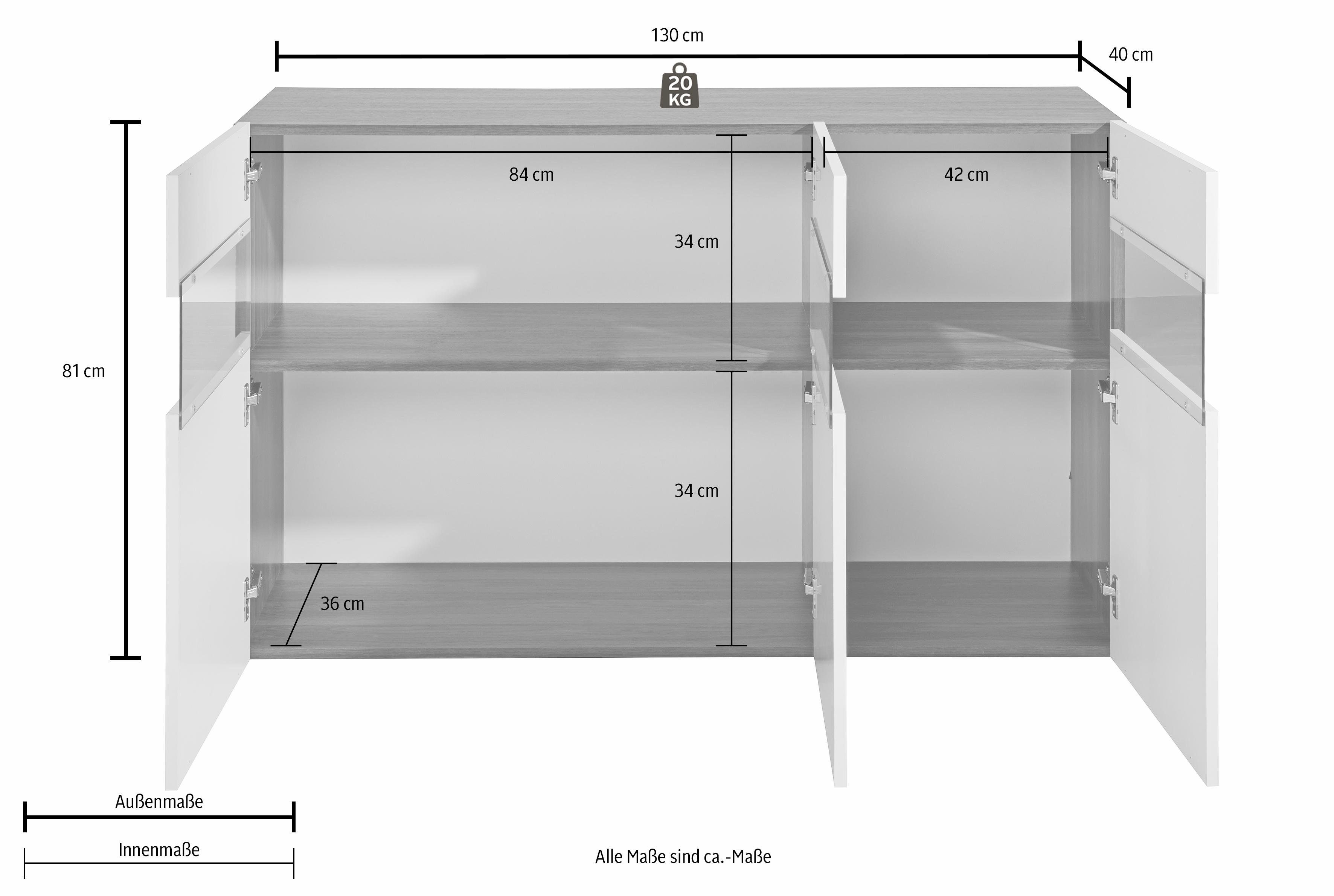INOSIGN Dressoir Dressoir met 3 deuren, breedte 130 cm, zonder verlichting