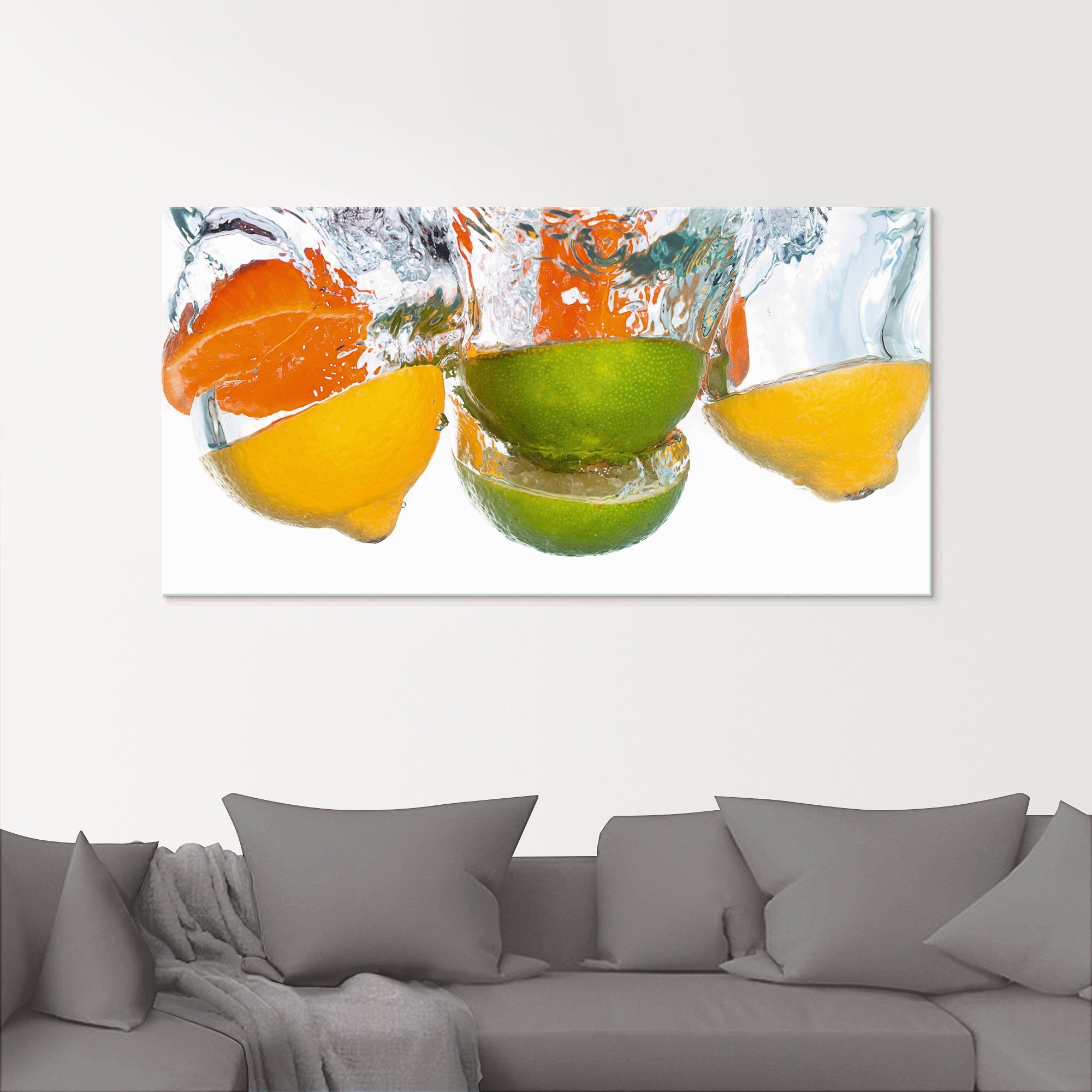Artland Print op glas Citrusvruchten vallen in helder water