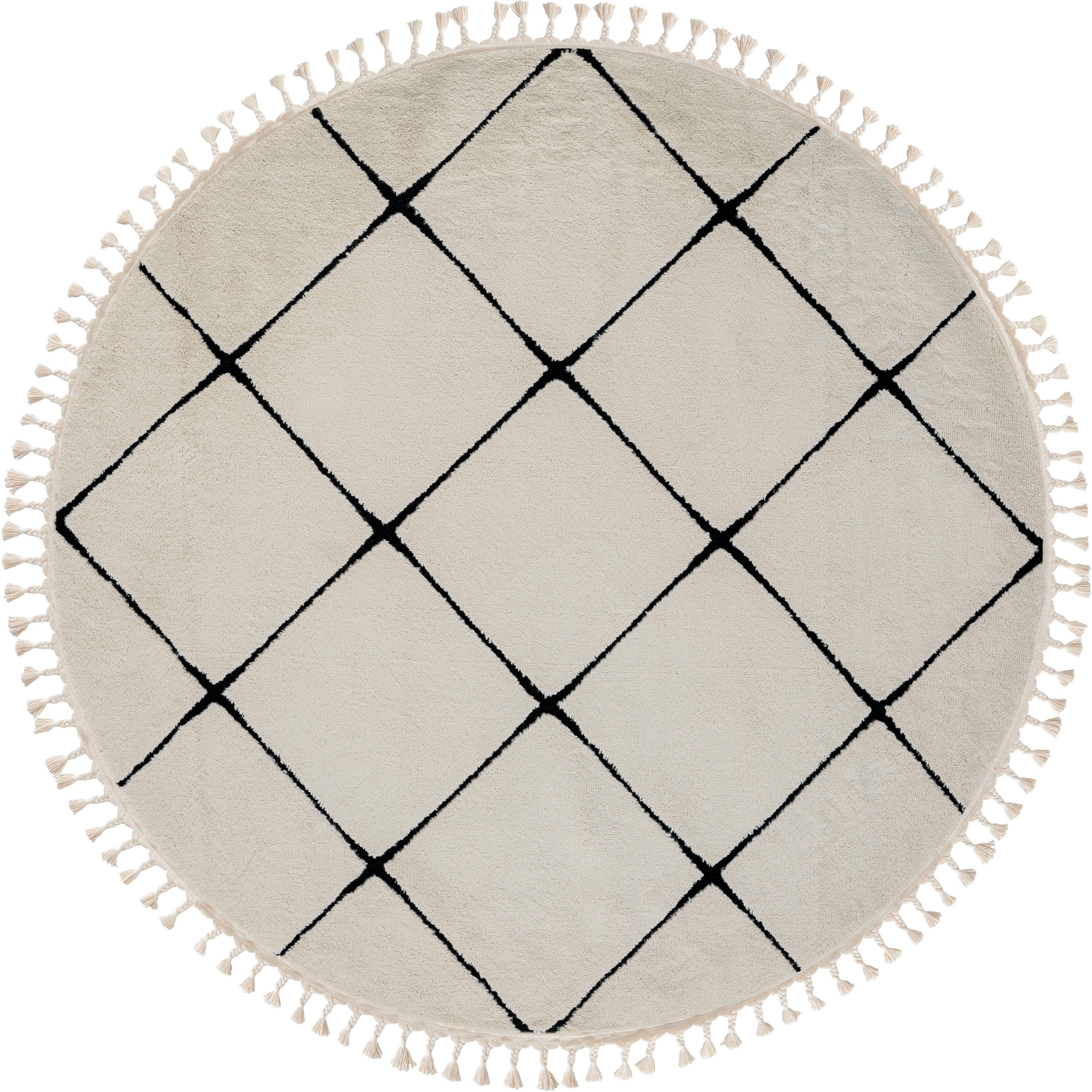 Myflair Möbel & Accessoires Hoogpolig vloerkleed Moroccan Square modern, marokkaans ontwerp, ruitenpatroon, zacht, met franjes