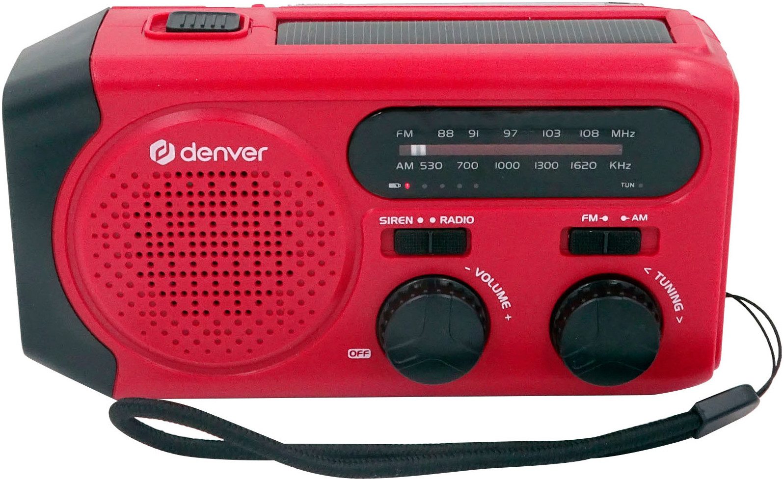 Denver Radio SCR-2010 Zonne- en handcrank geïntegreerde 2.000 mah accu, batterijbedrijf mogelijk, zaklamp