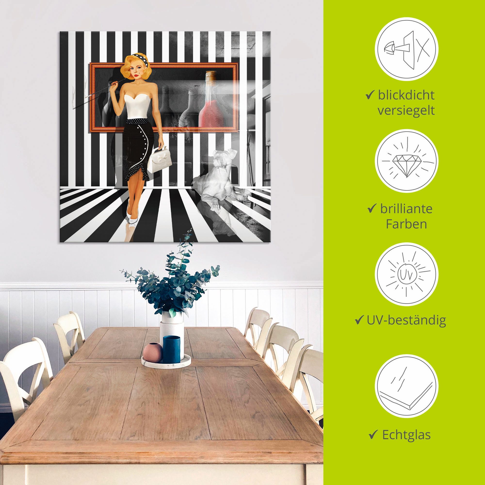 Artland Print op glas Het dameskwartet 4 zwart/wit