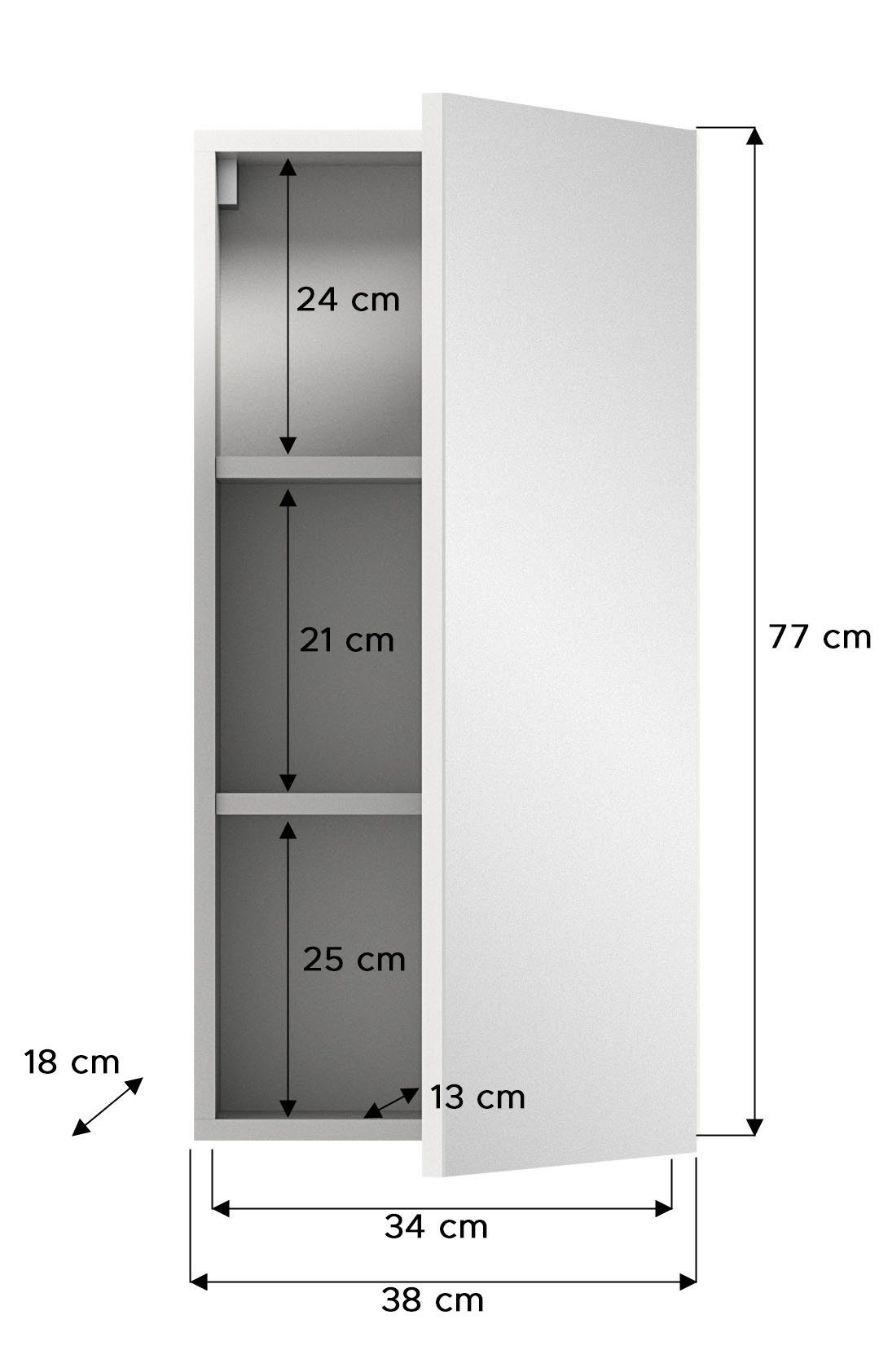 welltime Spiegelkast Biel, breedte 38 cm, 1 deur, 2 in hoogte verstelbare planken, 3 vakken (1 stuk)