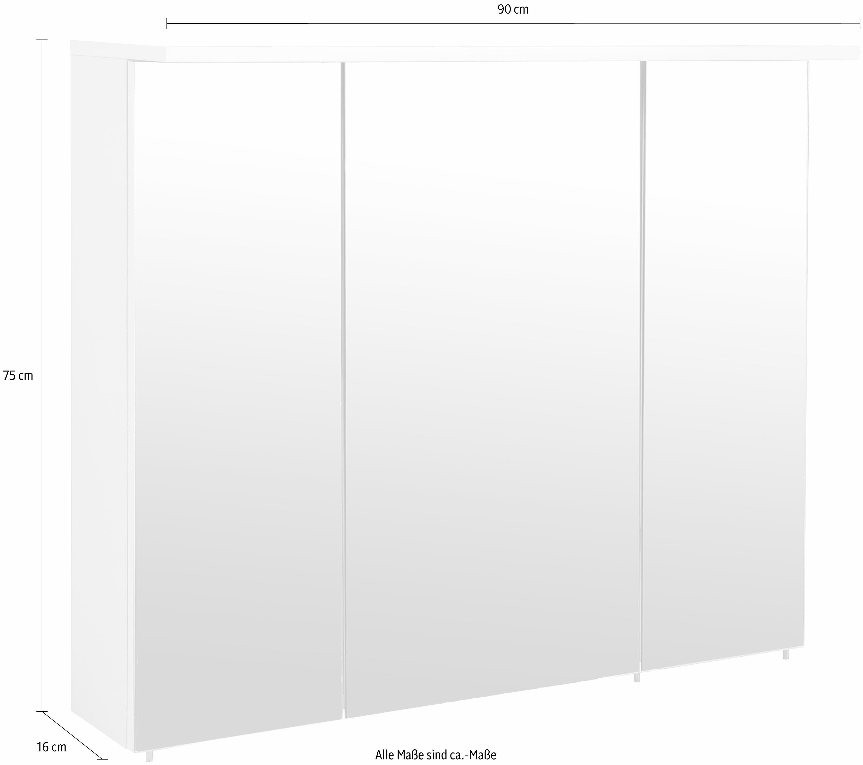 Schildmeyer Spiegelkast Profiel 16 Breedte 90 cm, 3-deurs, ledverlichting, schakelaar-/stekkerdoos