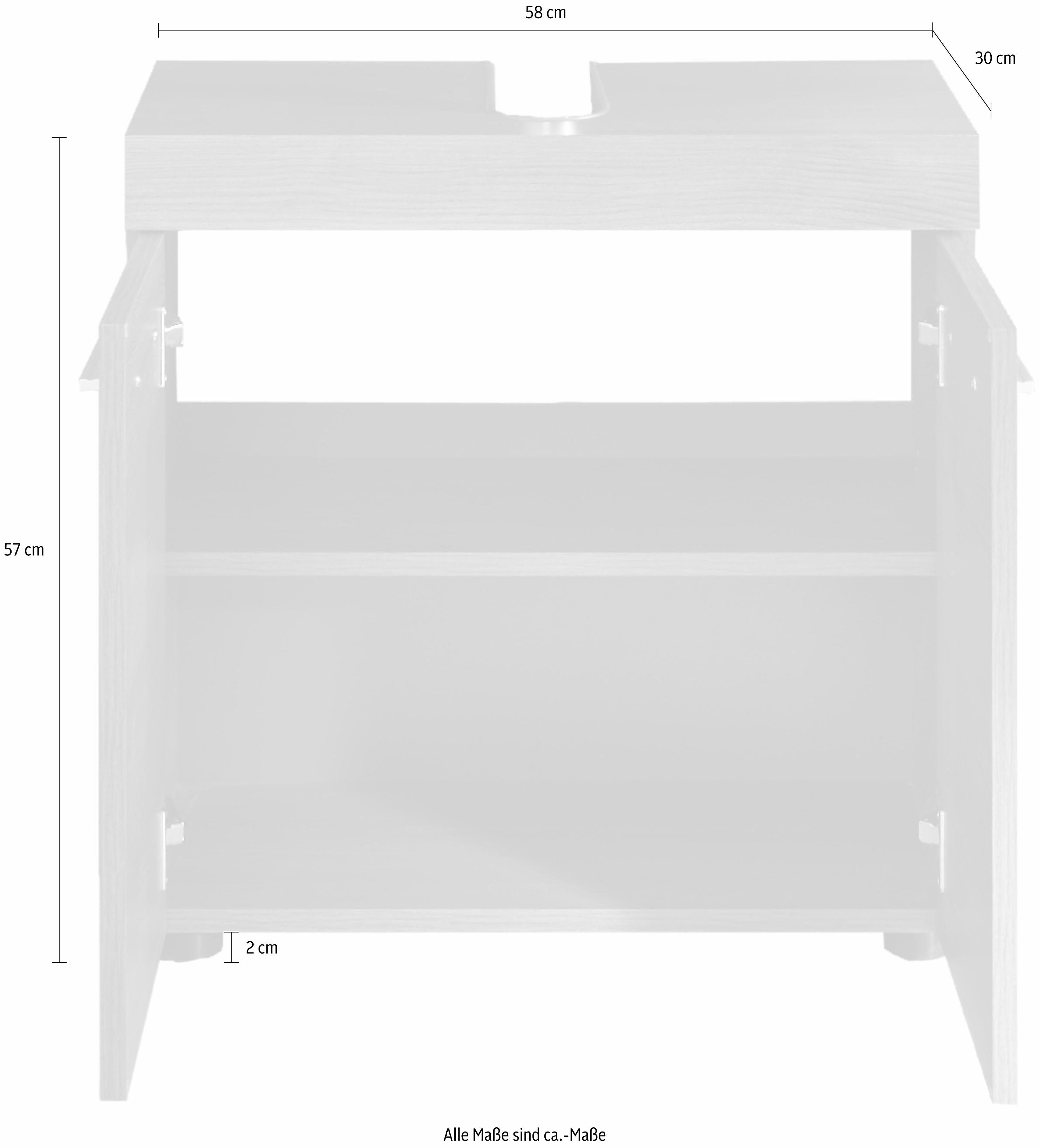 welltime Wastafelonderkast Royan Wastafel met 2 vakken in rookzilverkleur - Afmetingen (B/D/H) 58/31/57 cm