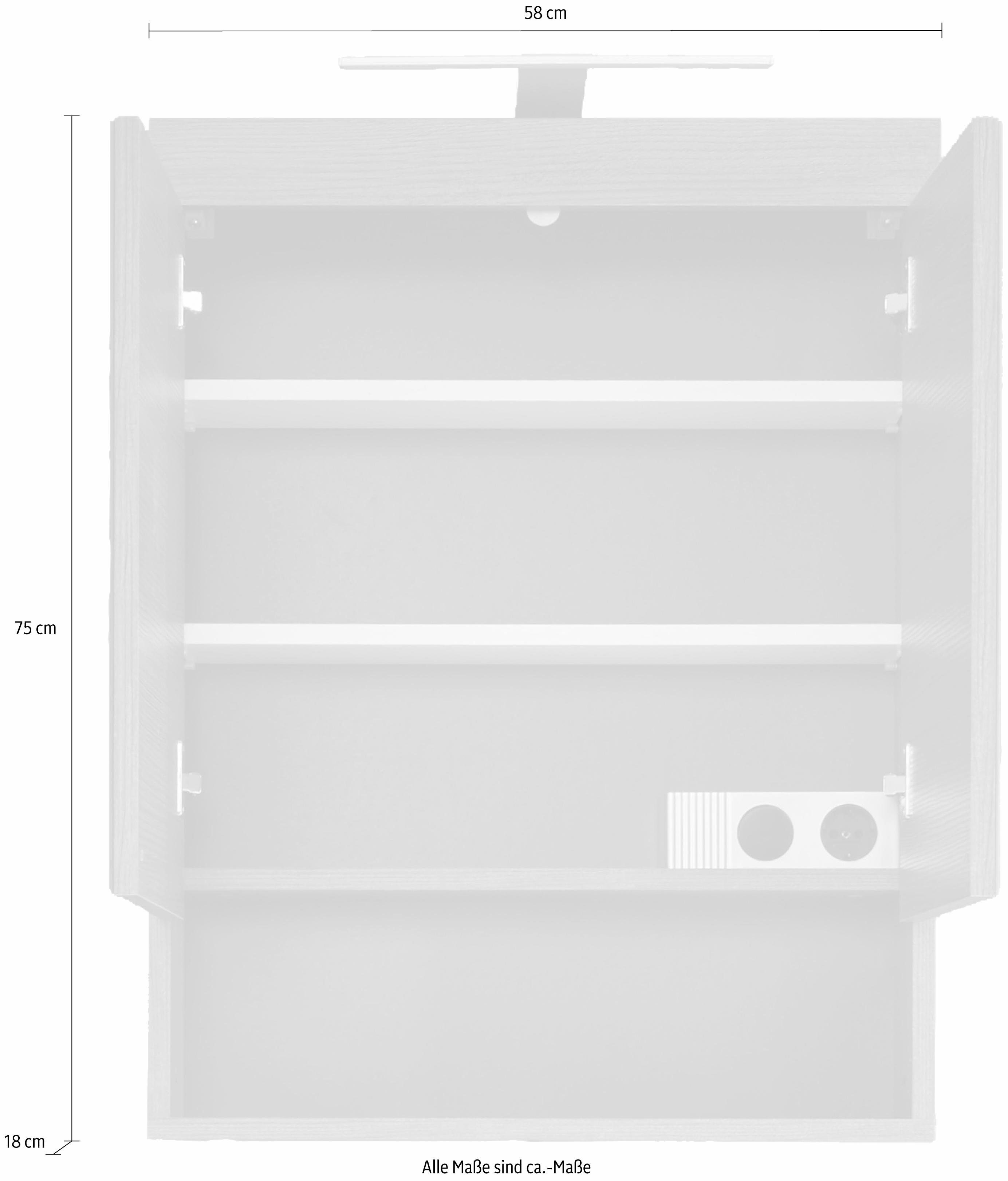 welltime Spiegelkast Royan Badkamerspiegel met open vak - Afmetingen (B/D/H) 58/18/75 cm