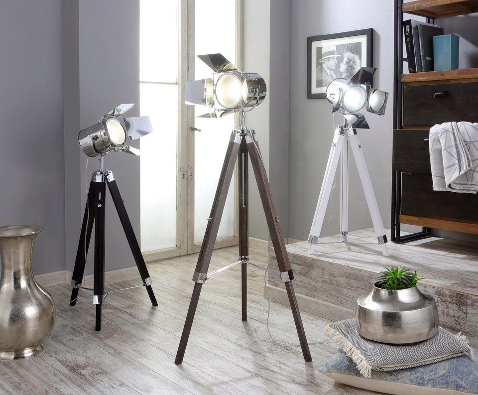 näve Staande lamp Hollywood Staande lamp driepoot van hout, lamp in hoogte verstelbaar, draaibaar
