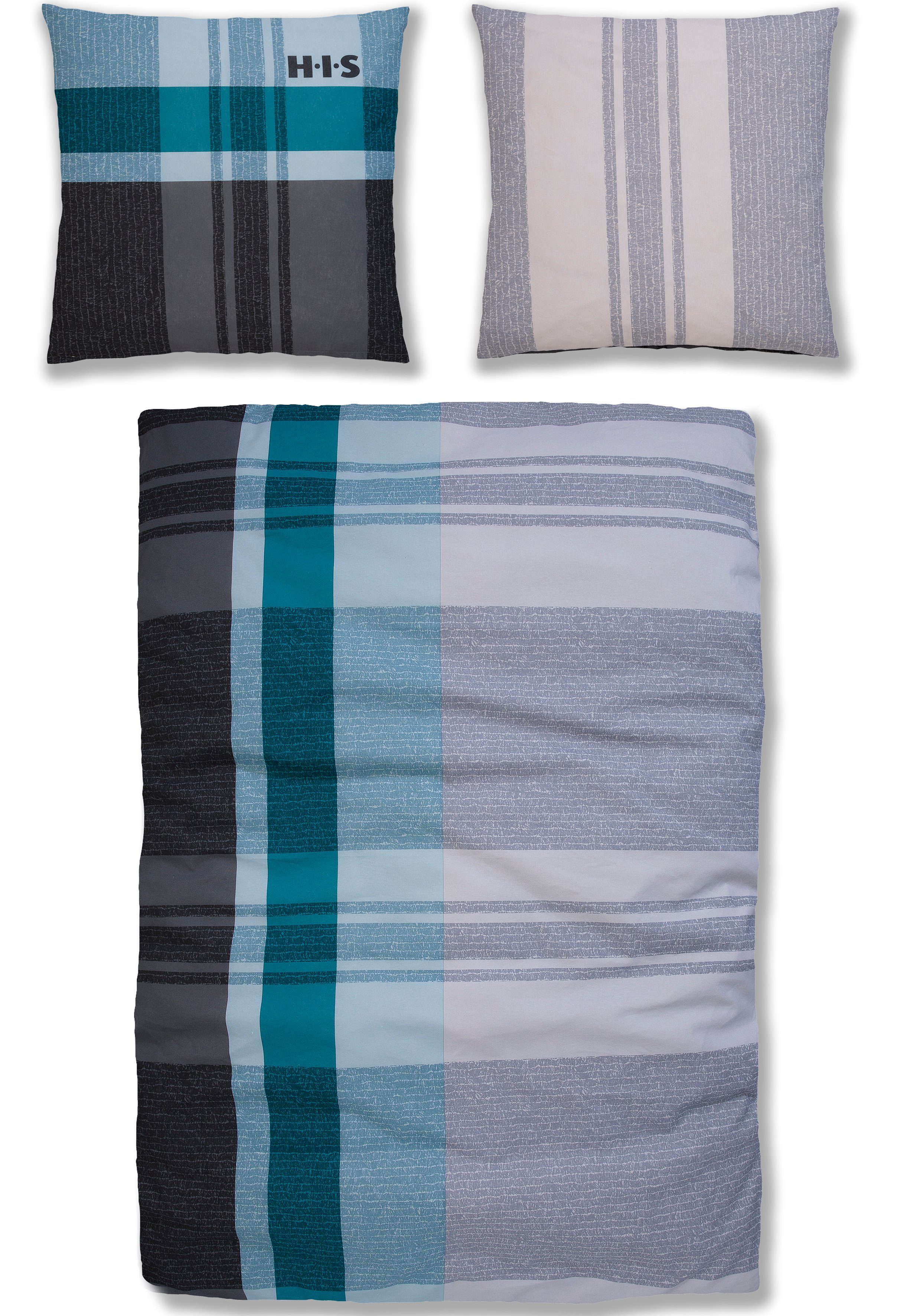 H.I.S Overtrekset Pascal in 135x200 of 155x220 cm geruit katoenen bedlinnen, met rits (2-delig)