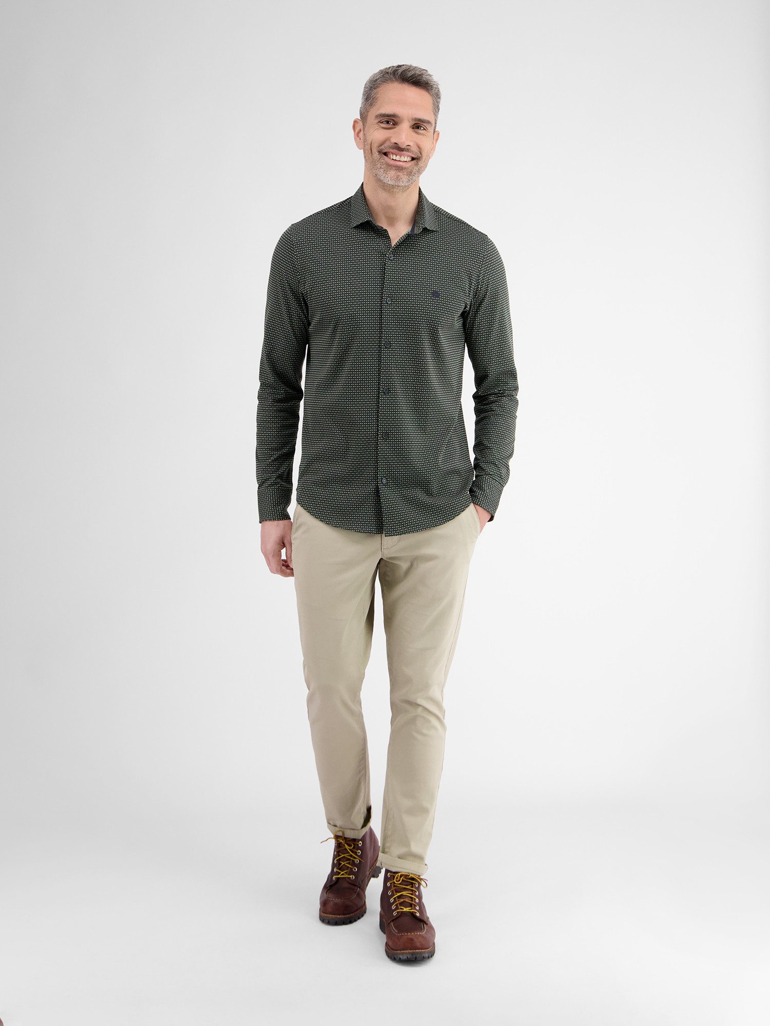 Lerros Overhemd met lange mouwen LERROS heren jersey shirt met haifischkraag