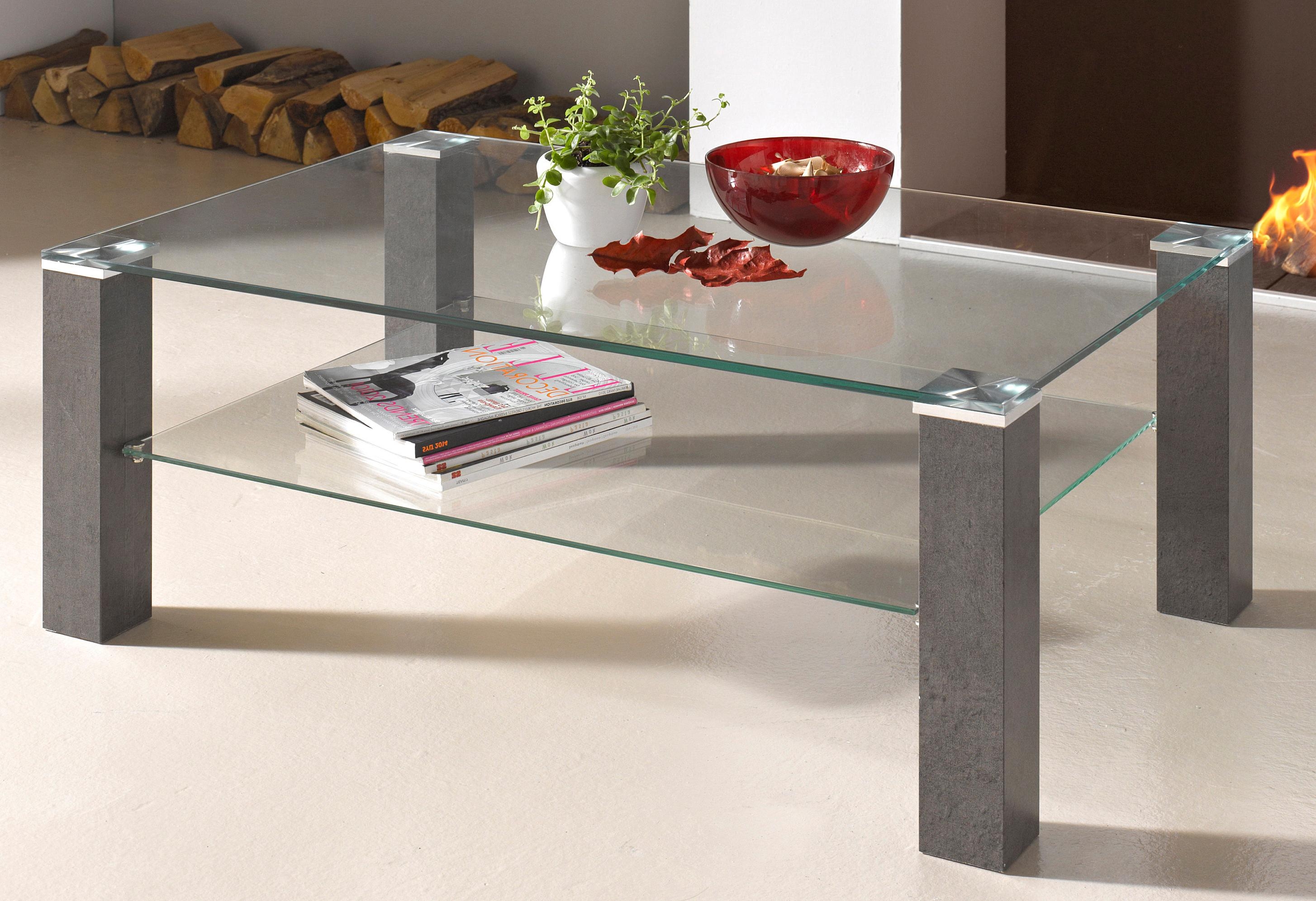 PRO Salontafel met glasplaat, plank van glas, frame hout, rechthoekig online kopen OTTO