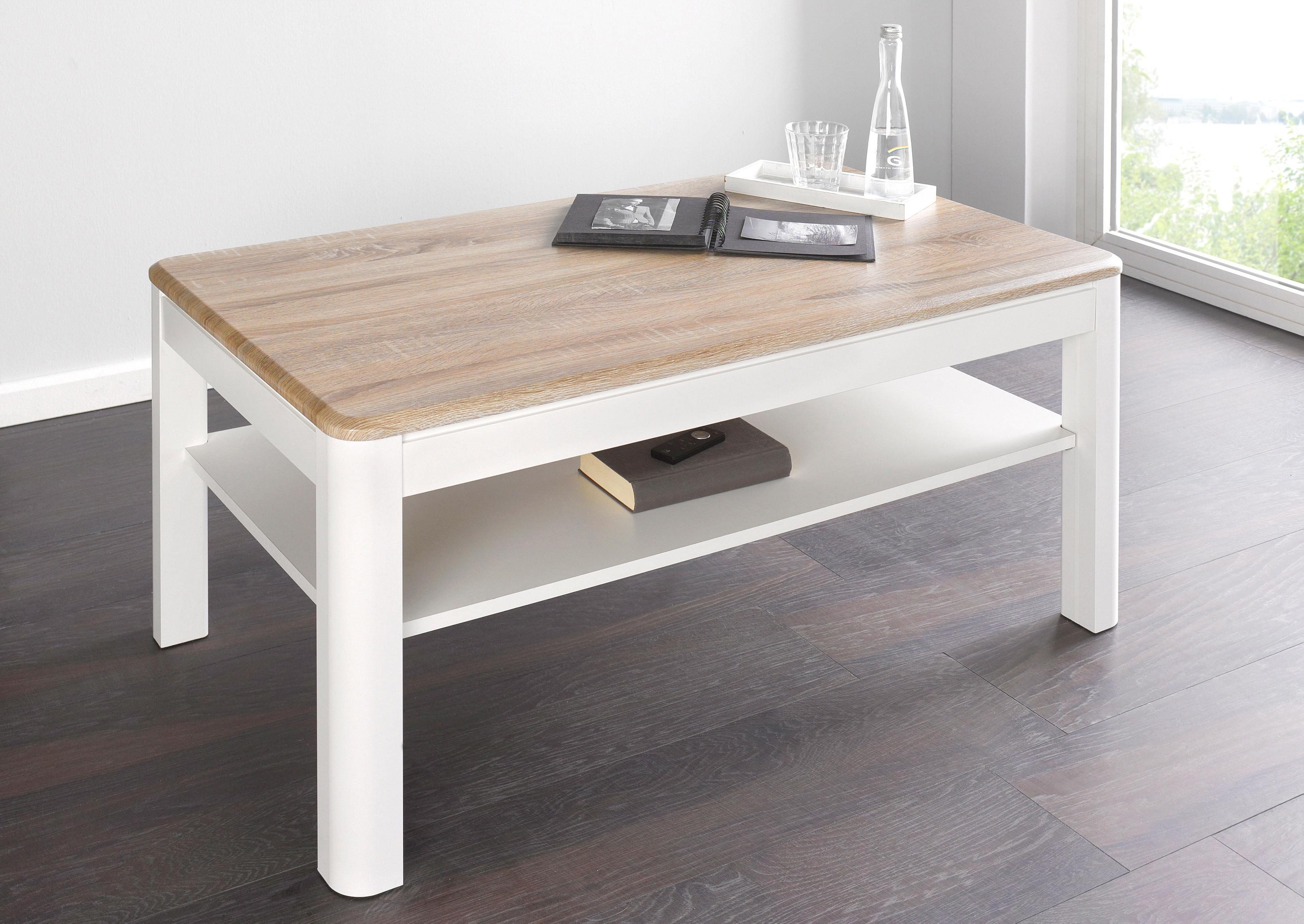 PRO Line Salontafel van hout, met plank, plaat sonoma-eiken imitatie, frame wit, rechthoekig