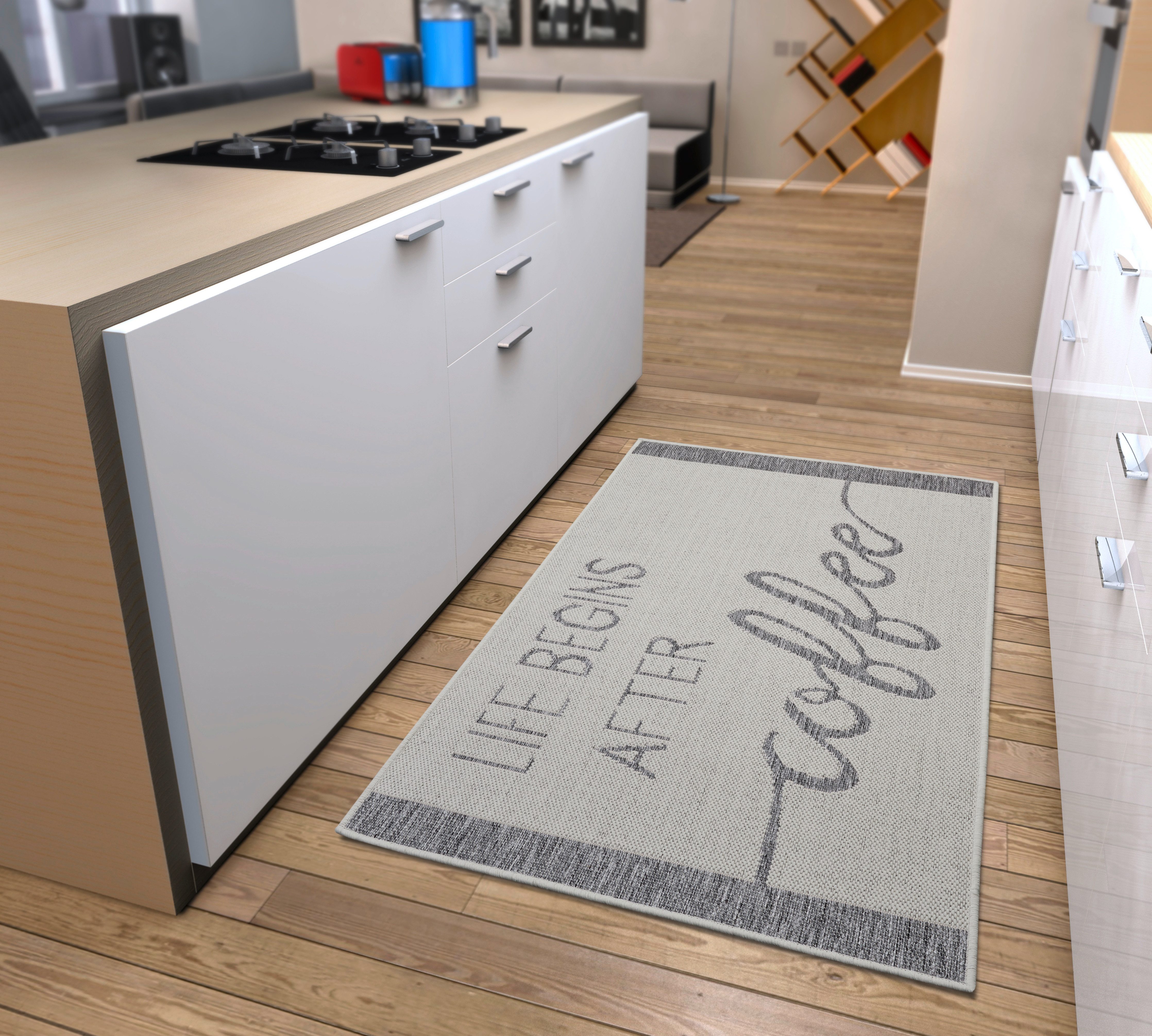 HANSE Home Keukenloper Life Begins After Coffee Loper, antislip, keukenkleed, keuken, vloerkleed, gemakkelijk in onderhoud