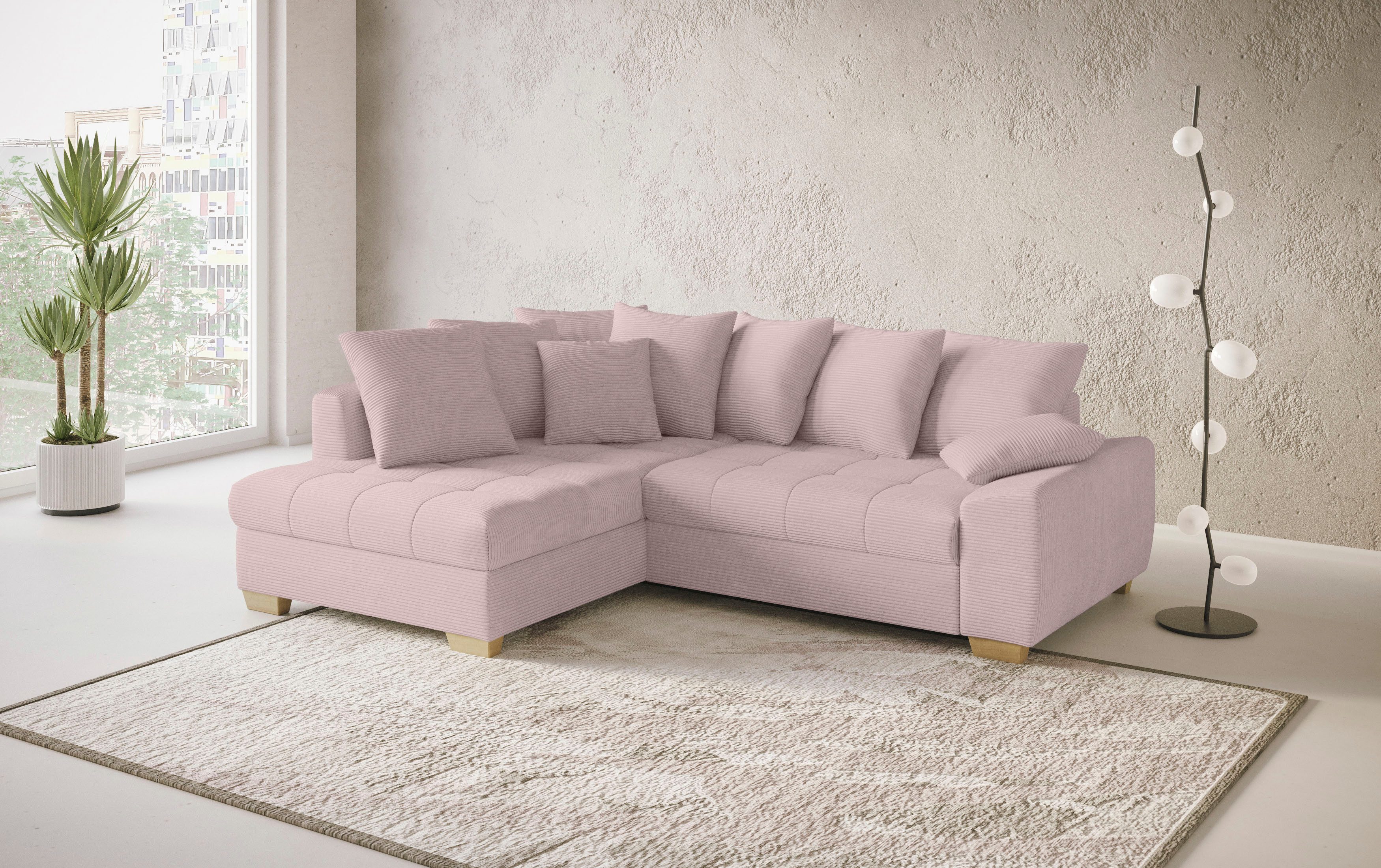 Mr. Couch Hoekbank Nikita II, L-vorm, tot 140kg per zitplaats belastbaar met koudschuim bekleding, optioneel met bed en bedlade