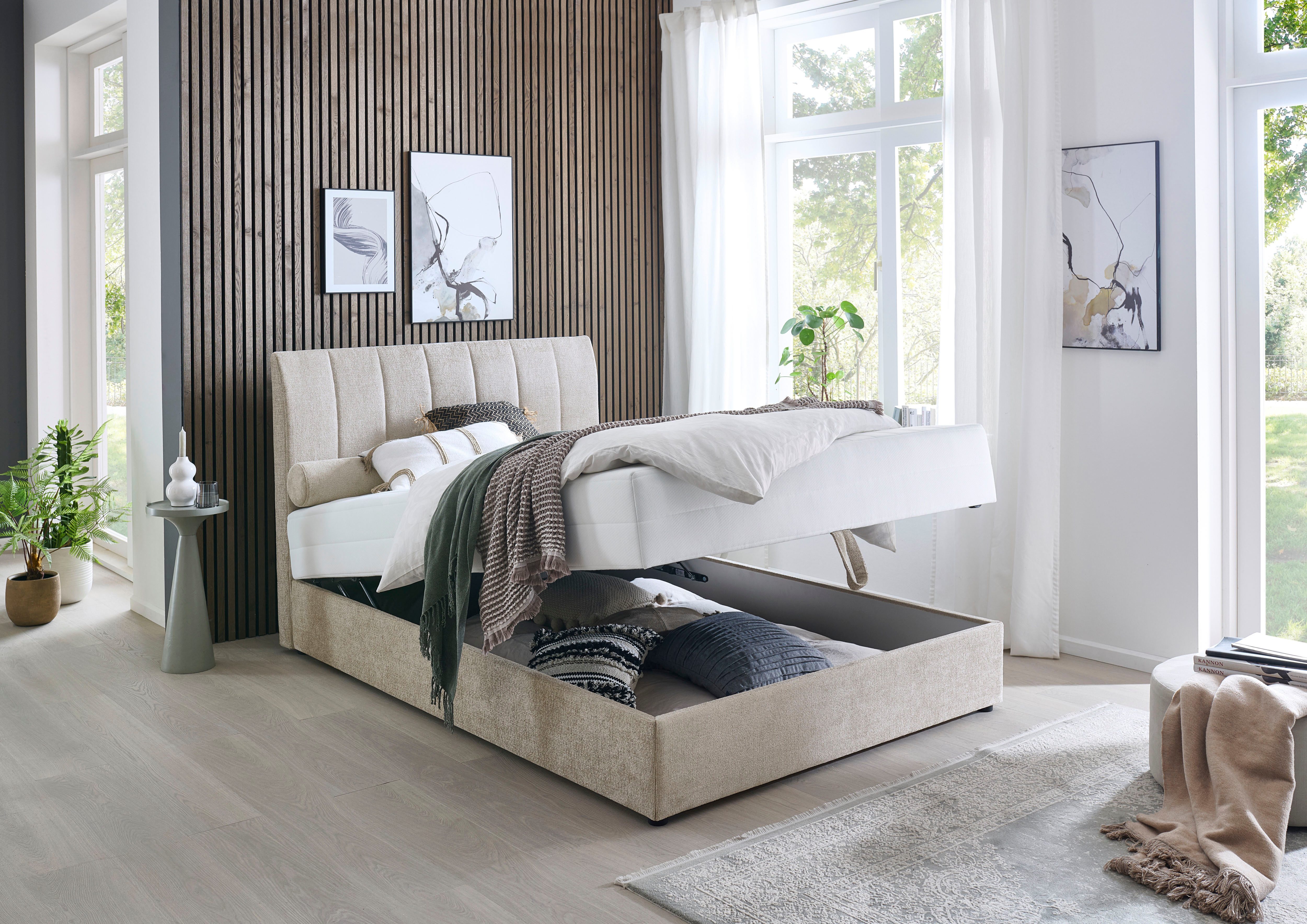ATLANTIC home collection Boxspring ALISIA Met pocketvering, bedlade en kussenrol in originele bekleding