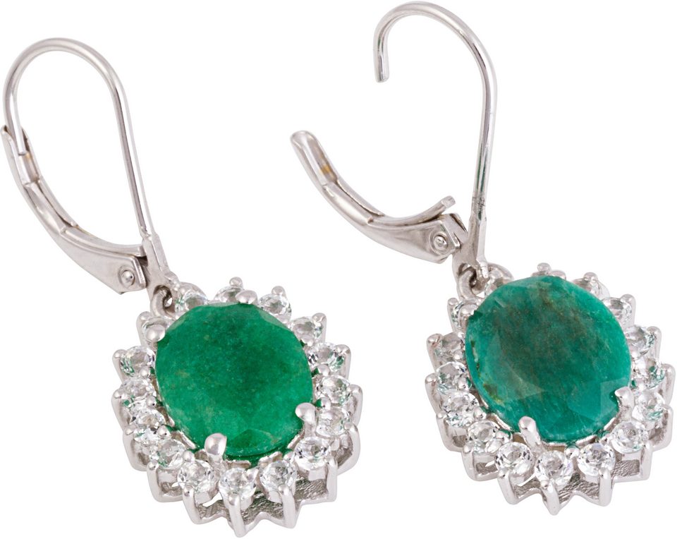 Firetti Paar oorhangers Sieraad Geschenk zilverkleur 925 Oorsieraden Patentsluiting Edelsteen Smaragd