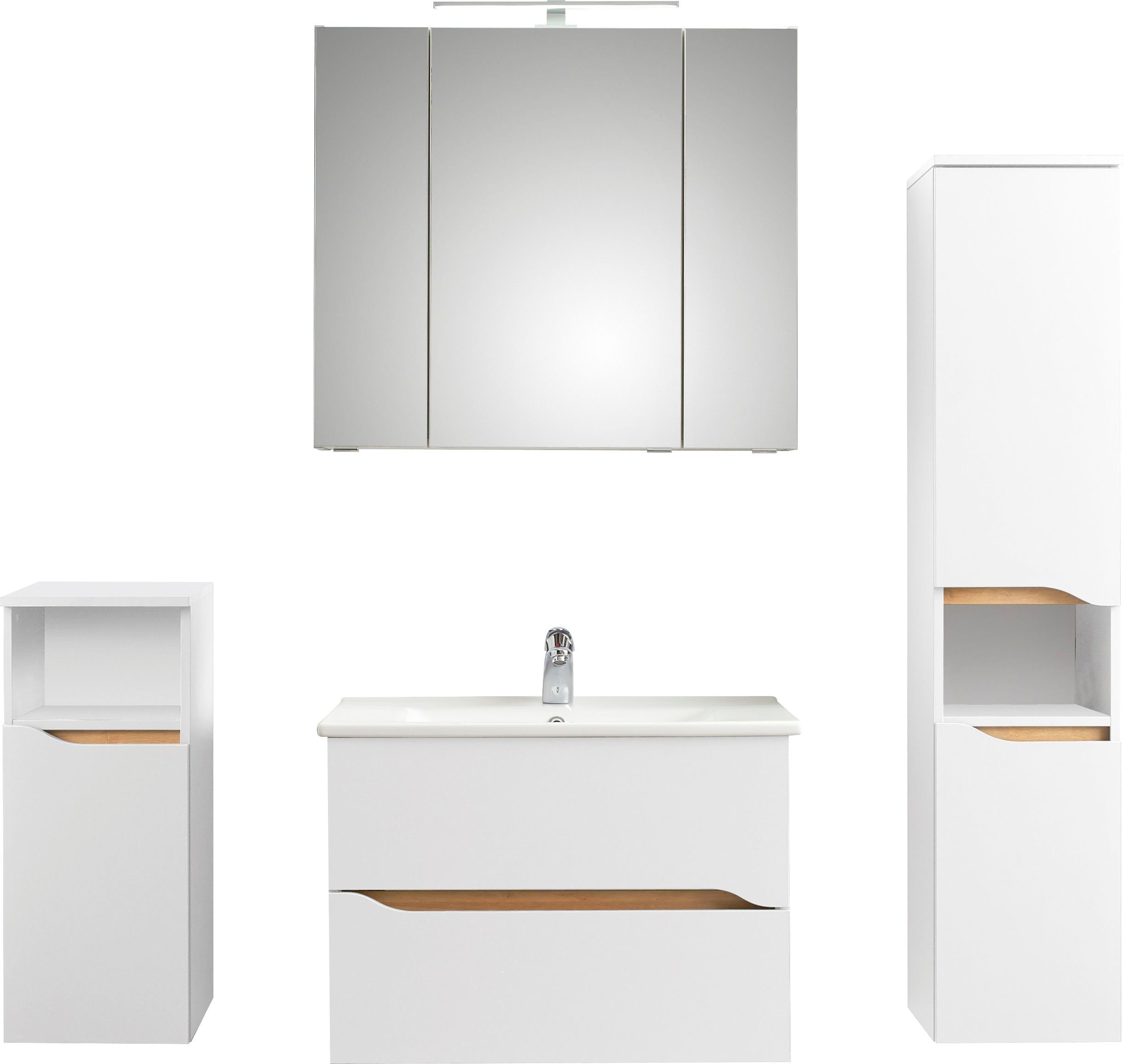 Saphir Badkamerserie Quickset 4-delig, keramische wastafel en LED-spiegelkast Halfhoge kast, onderkast, inclusief deurdemper, 6 deuren, 2 laden