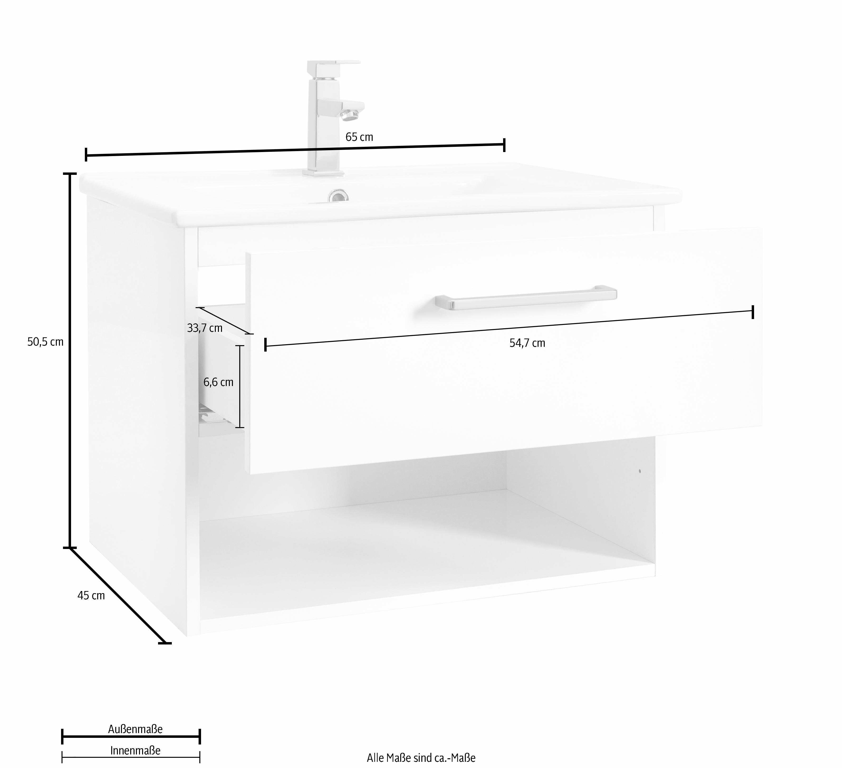 OPTIFIT Wastafelonderkast Napoli met soft-closefunctie en wieltjes, breedte 65 cm