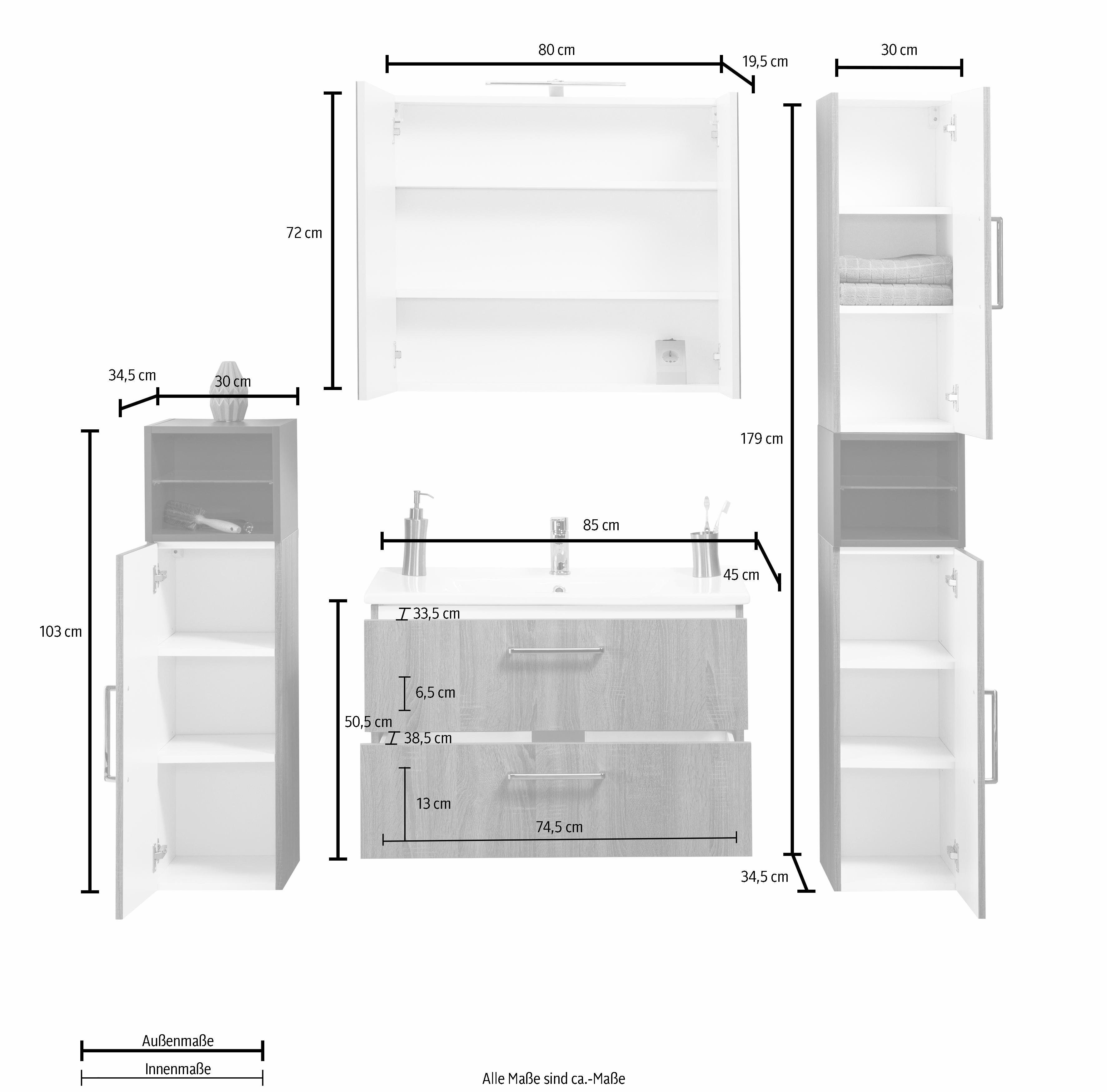 OPTIFIT Badkamerserie Napoli met contrastkleurige kastelement en soft-closefunctie (set)