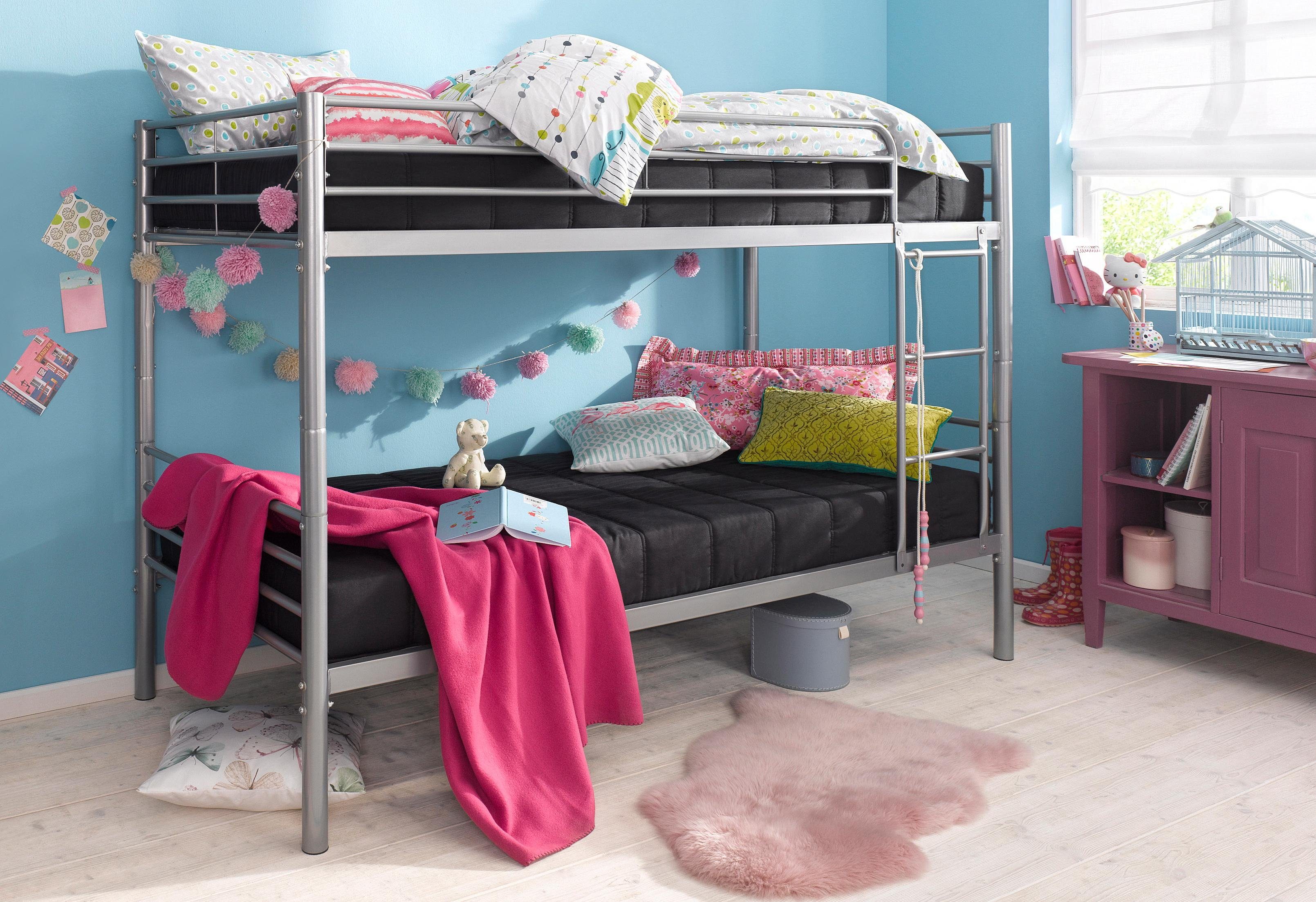 ATLANTIC home collection Stapelbed Alex incl. lattenbodem, valbeveiliging en ladder van metaal