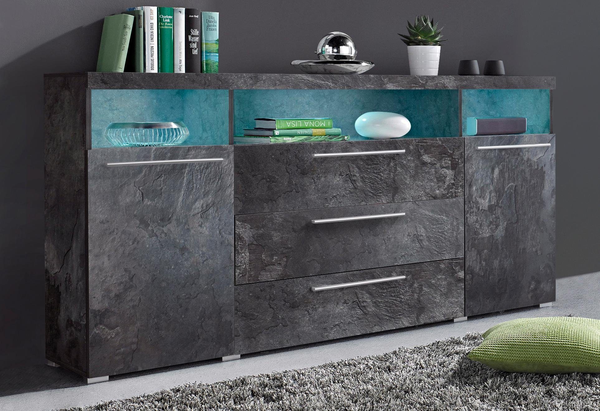INOSIGN Dressoir India, breedte 182cm, moderne dressoir met 2 deuren, 3 lades, combikast