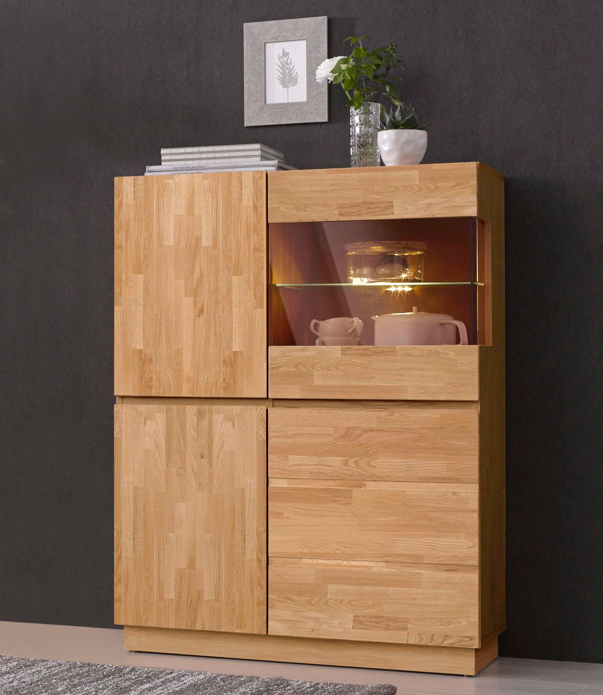 Home affaire Highboard Laima Vitrine, hoogte 120 cm, deels massief, FSC-gecertificeerd highboards beige