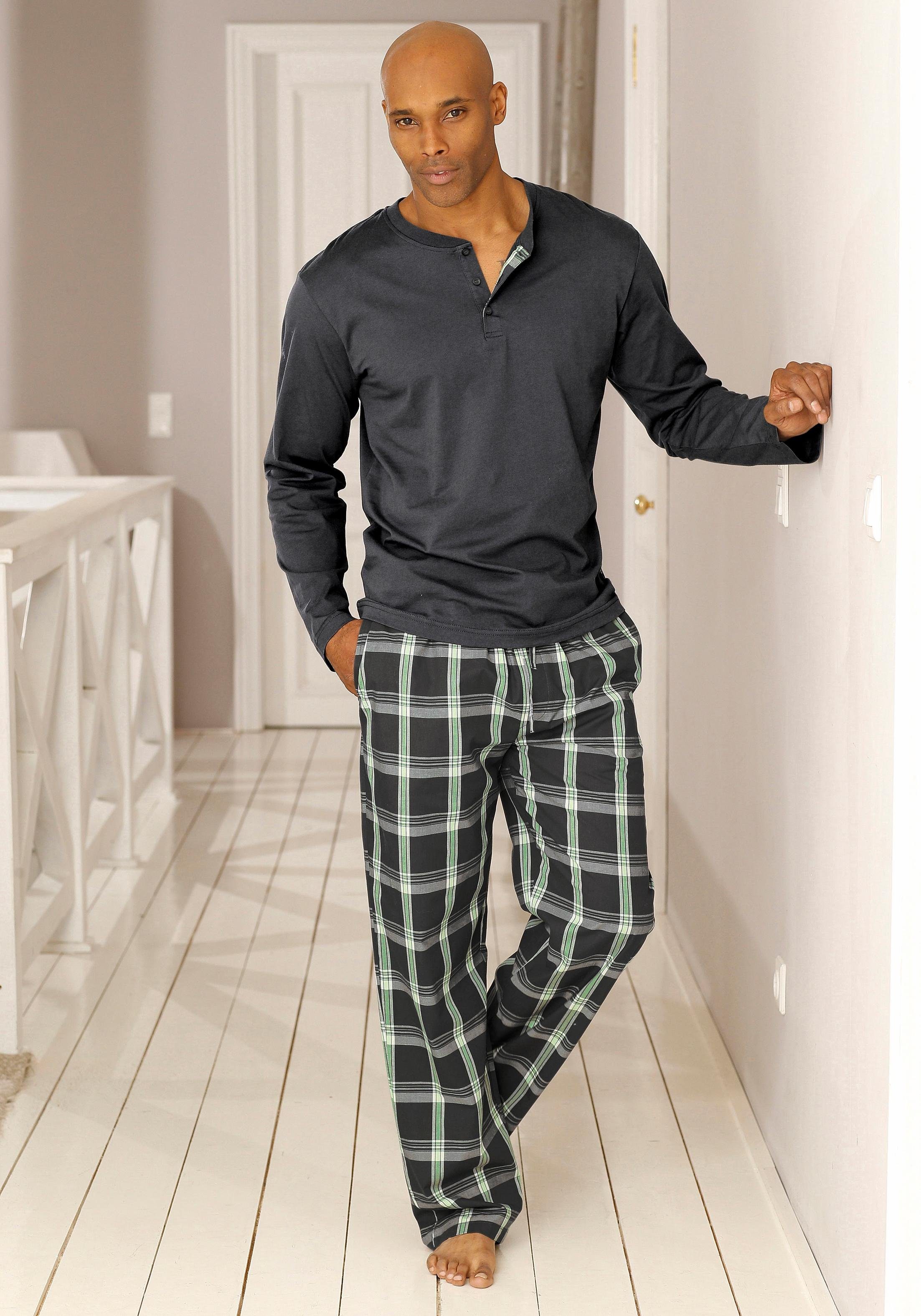 H.I.S Pyjama Pyjama met lange geruite geweven broek (2-delig, 1 stuk)