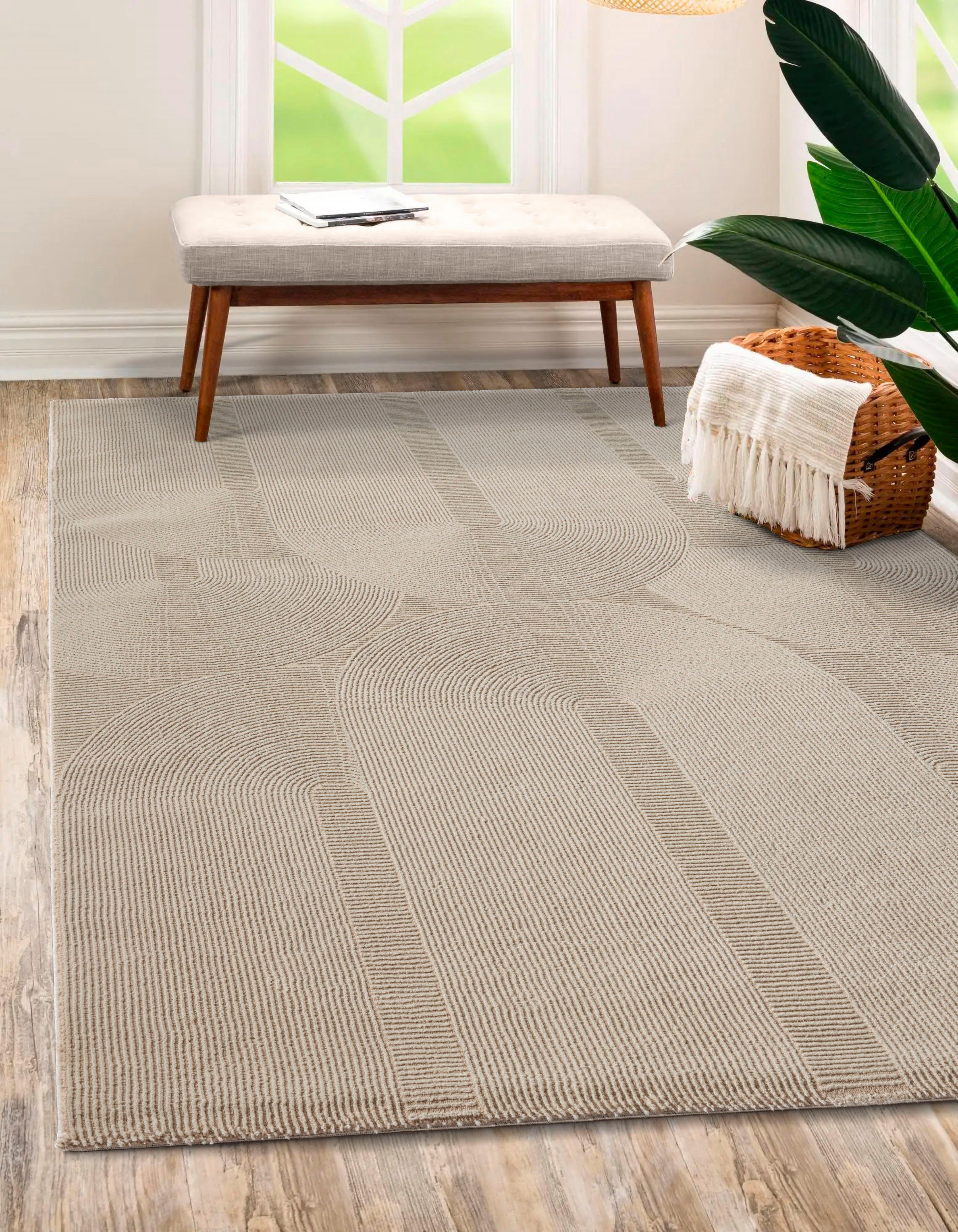merinos Vloerkleed Sign 1904 Hoog-laag structuur, geometrisch, 100% gerecycled polyester, woonkamer