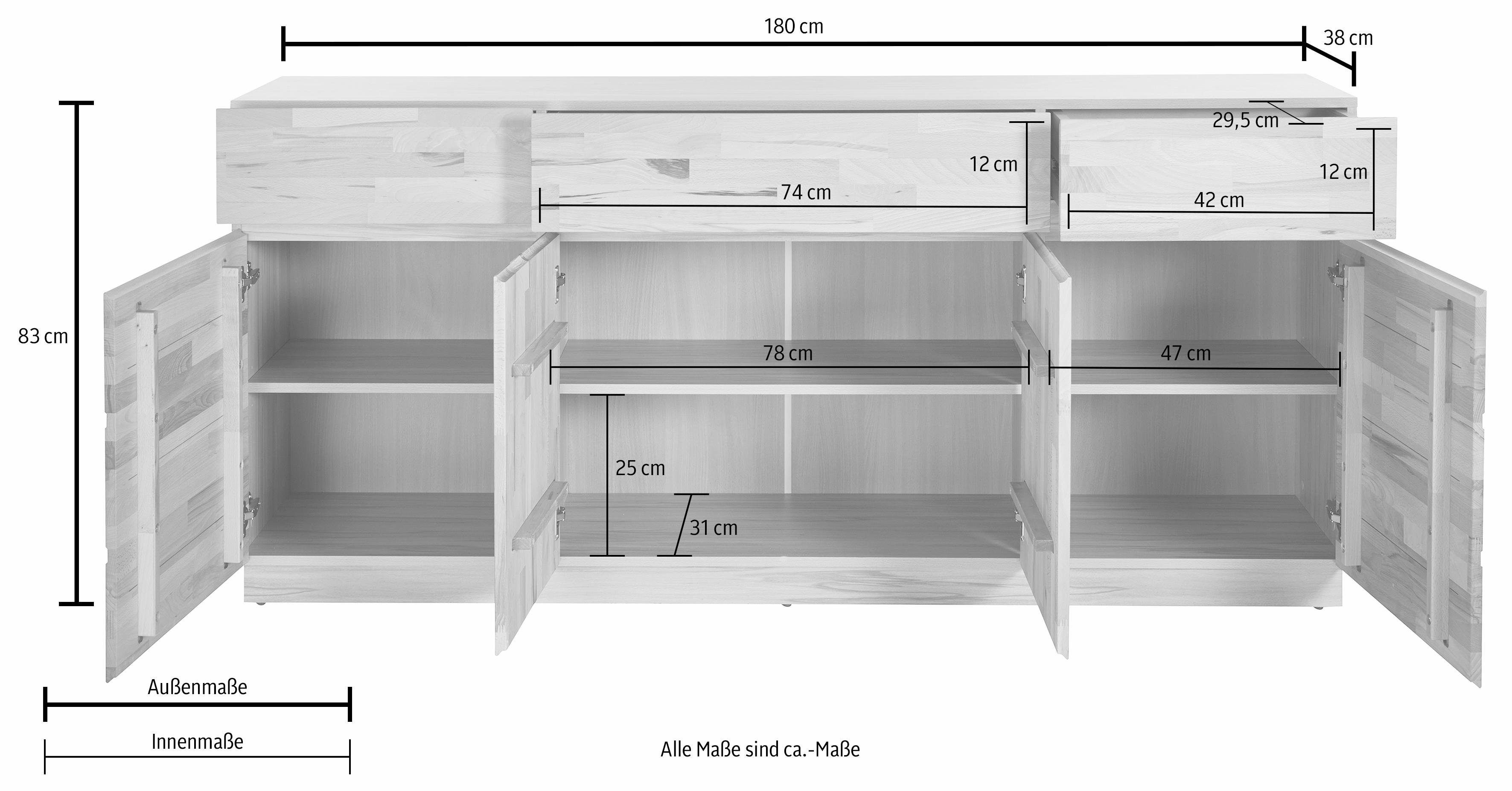 Home affaire Dressoir Commode, breedte 180 cm, deels massief, FSC®-gecertificeerd