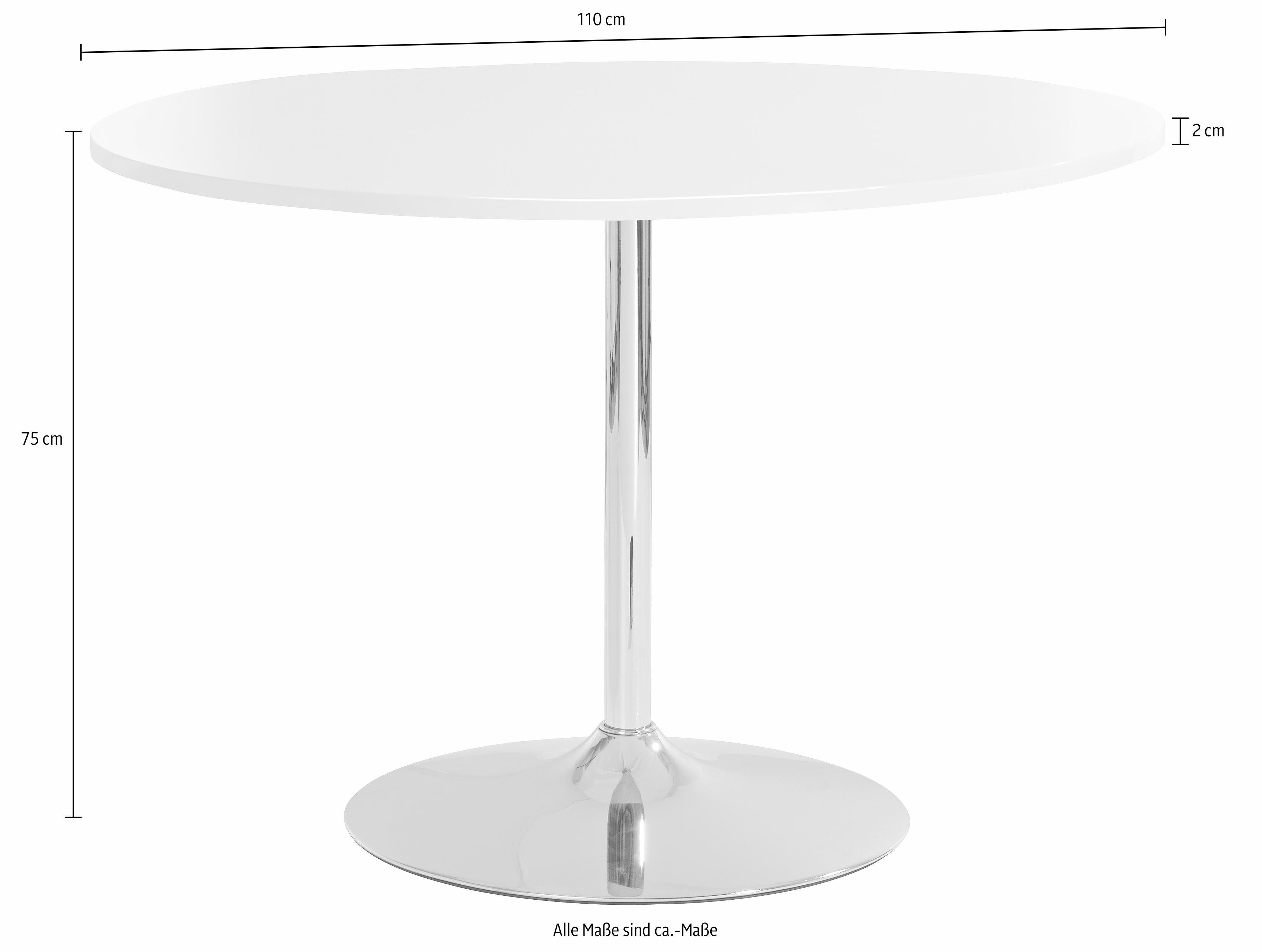 INOSIGN Eettafel Trompet rond, ø110 cm, tafelblad wit hoogglans, trompetvoet, tulpentafel