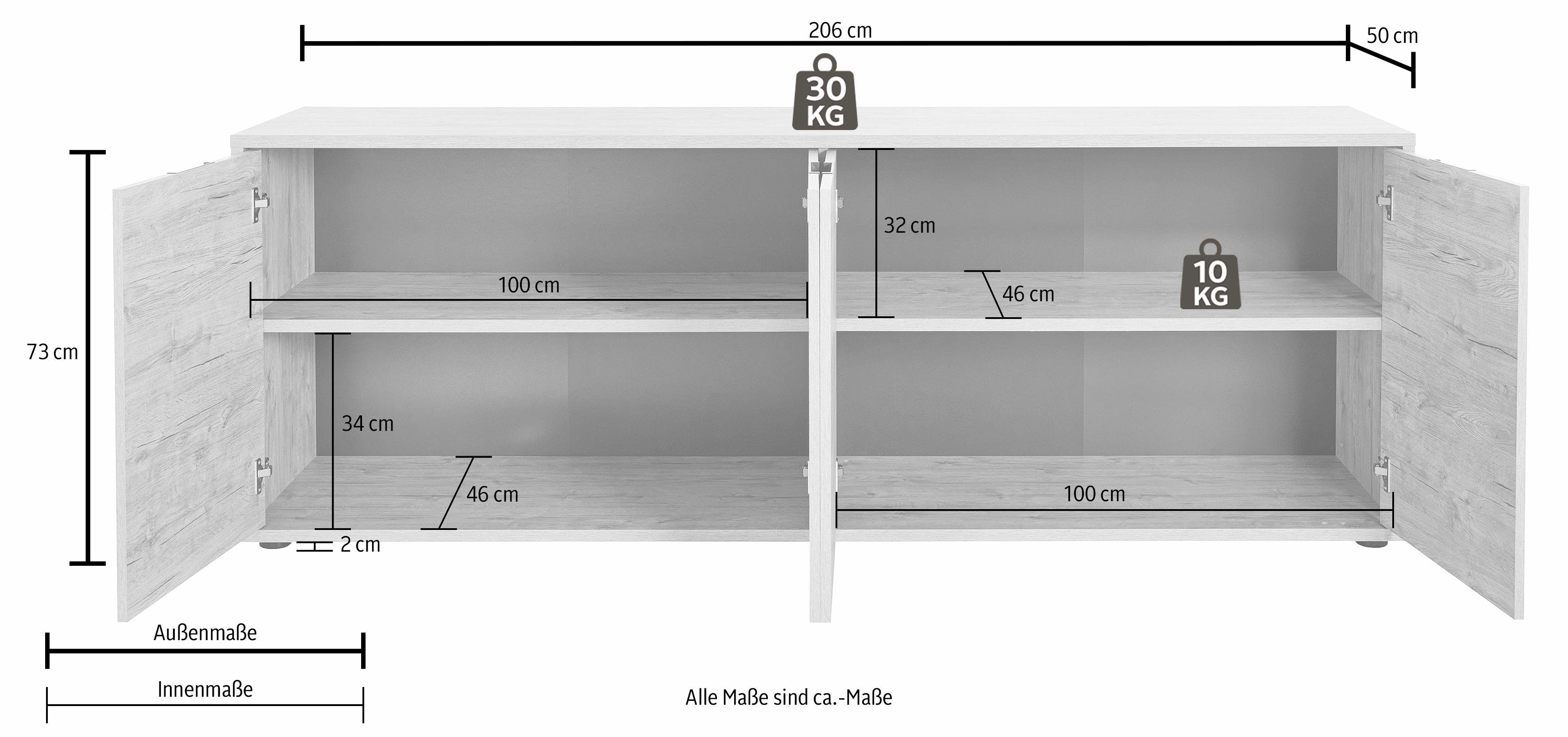INOSIGN Dressoir Palma Breedte 206 cm