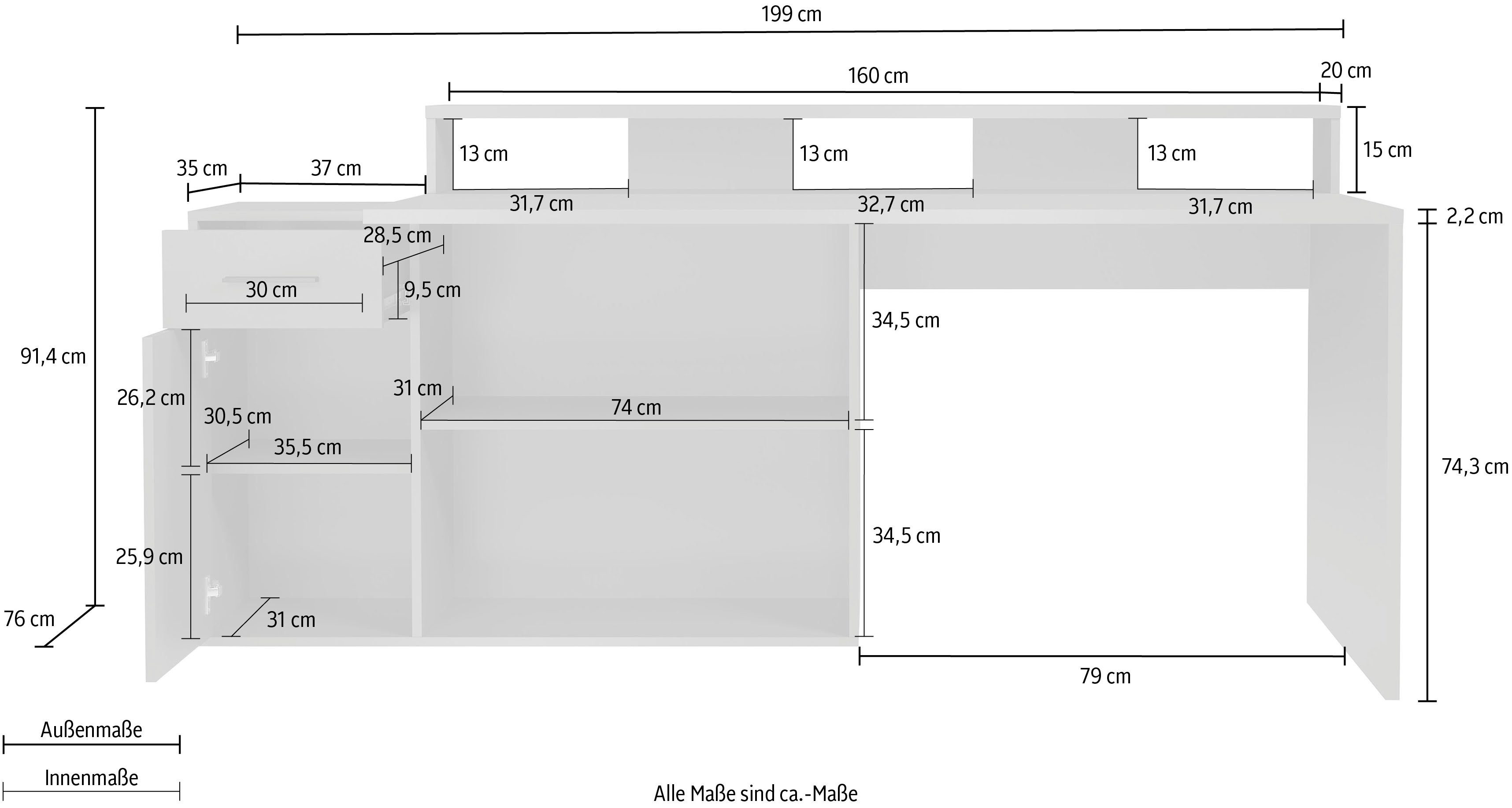 INOSIGN Bureau CHESTER Gamingtafel met lowboard - werktafel afmetingen (B/D/H) 160/115/92 cm (2 stuks)