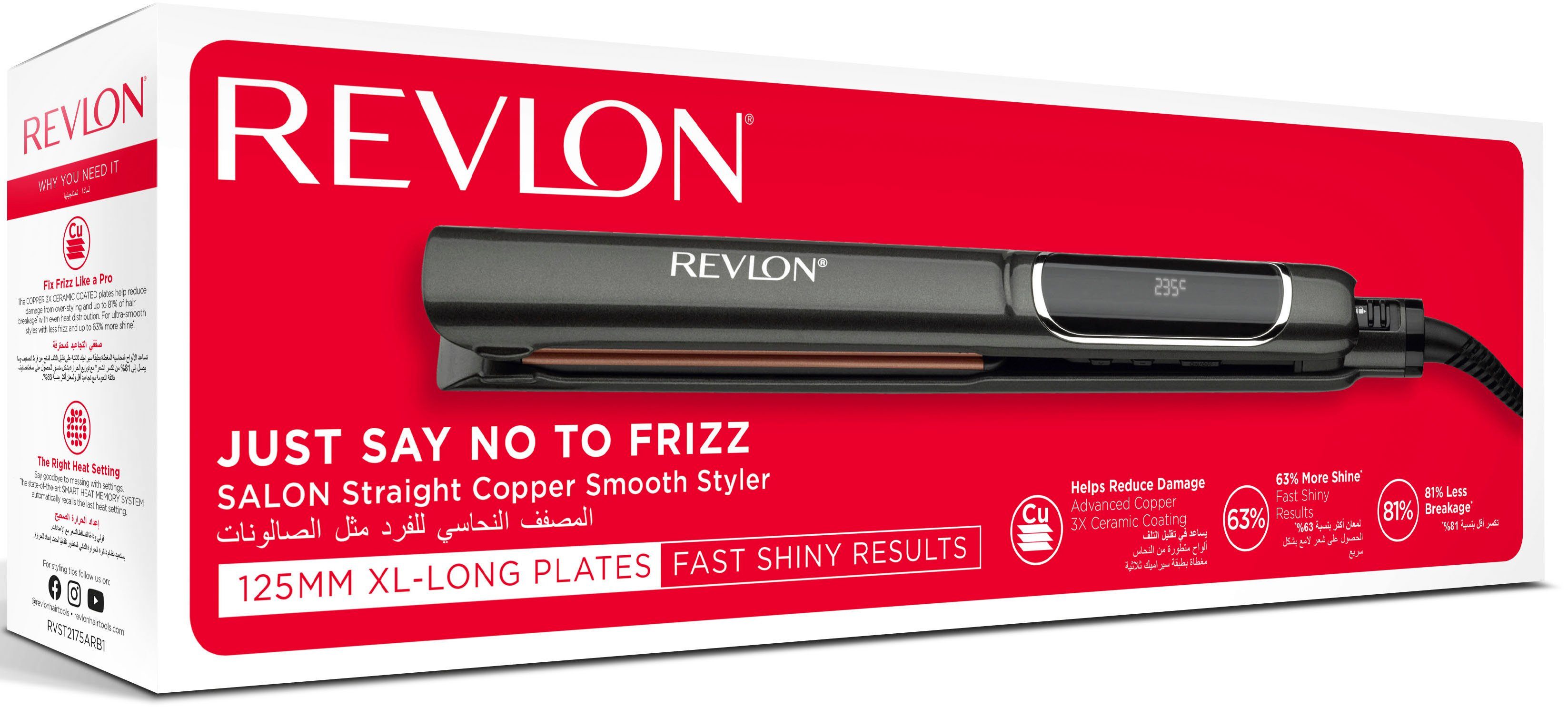 Revlon Straightener RVST2175 125mm, afgeronde, beweegbare bladen in 10 seconden klaar voor gebruik