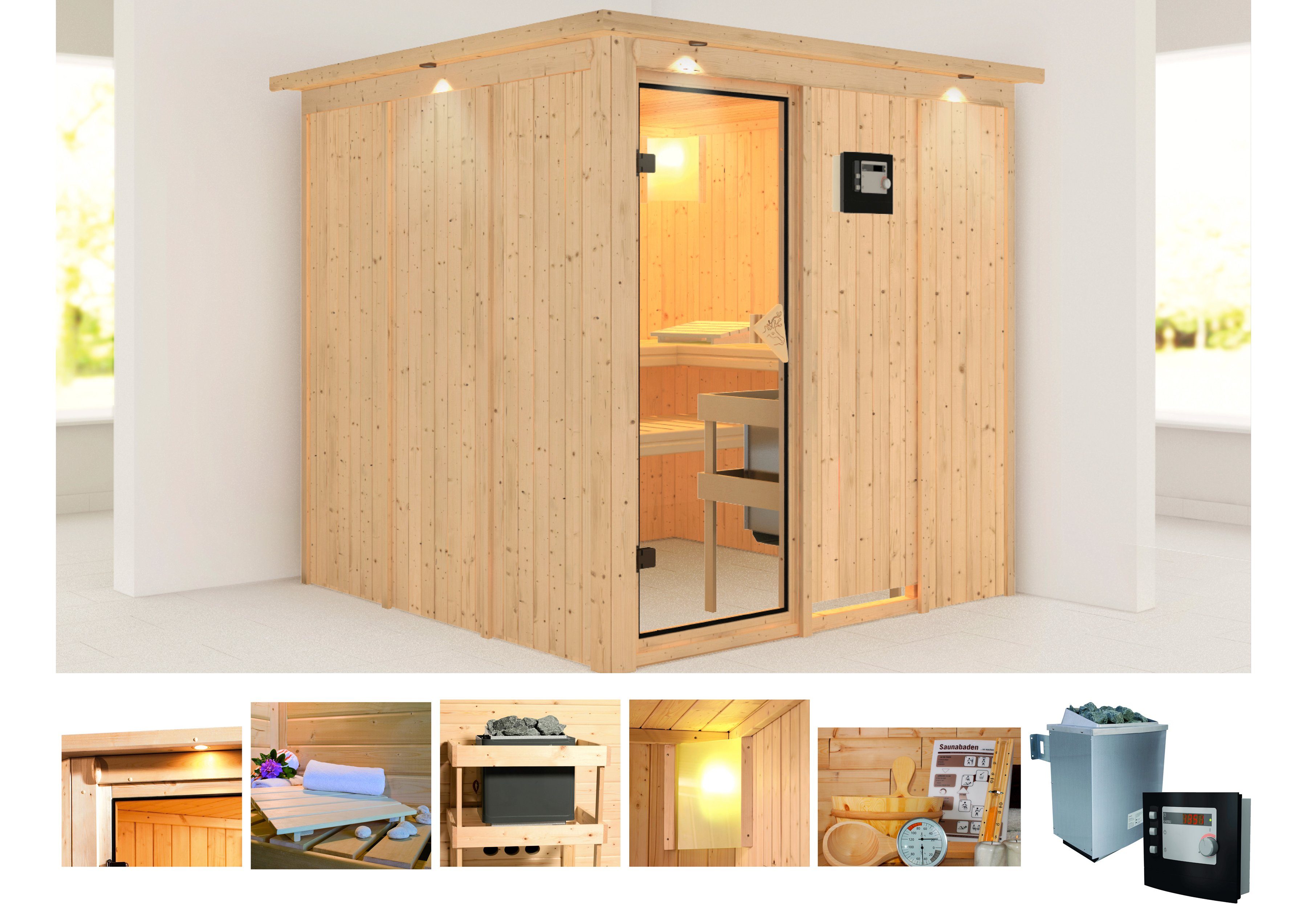 Otto - Konifera KONIFERA Systeemsauna Rodin, 196x196x198 cm, 9 kW kachel met externe bediening