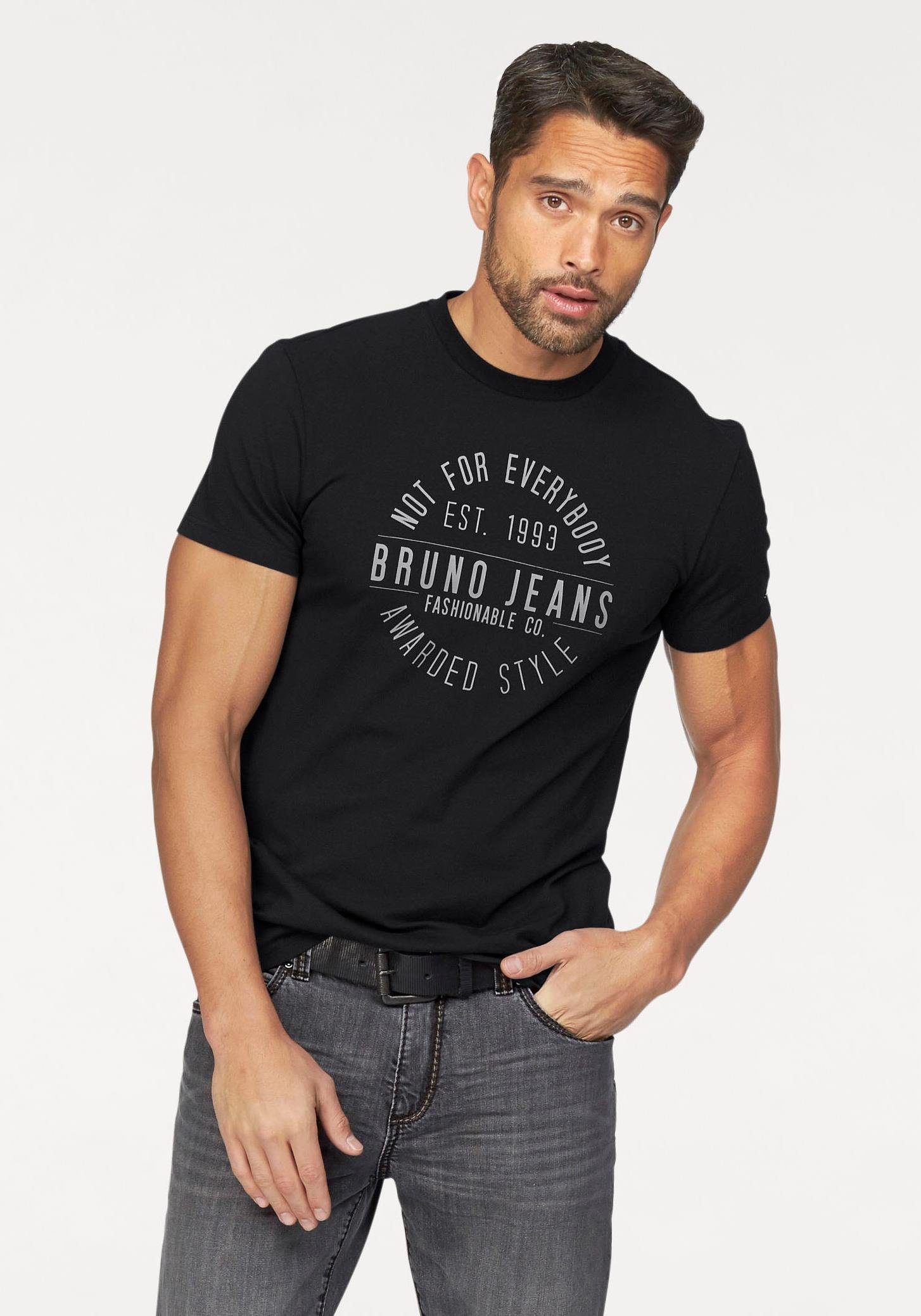 Bruno Banani T-shirt Korte mouwen, smal gesneden, bedrukt, van katoenmix