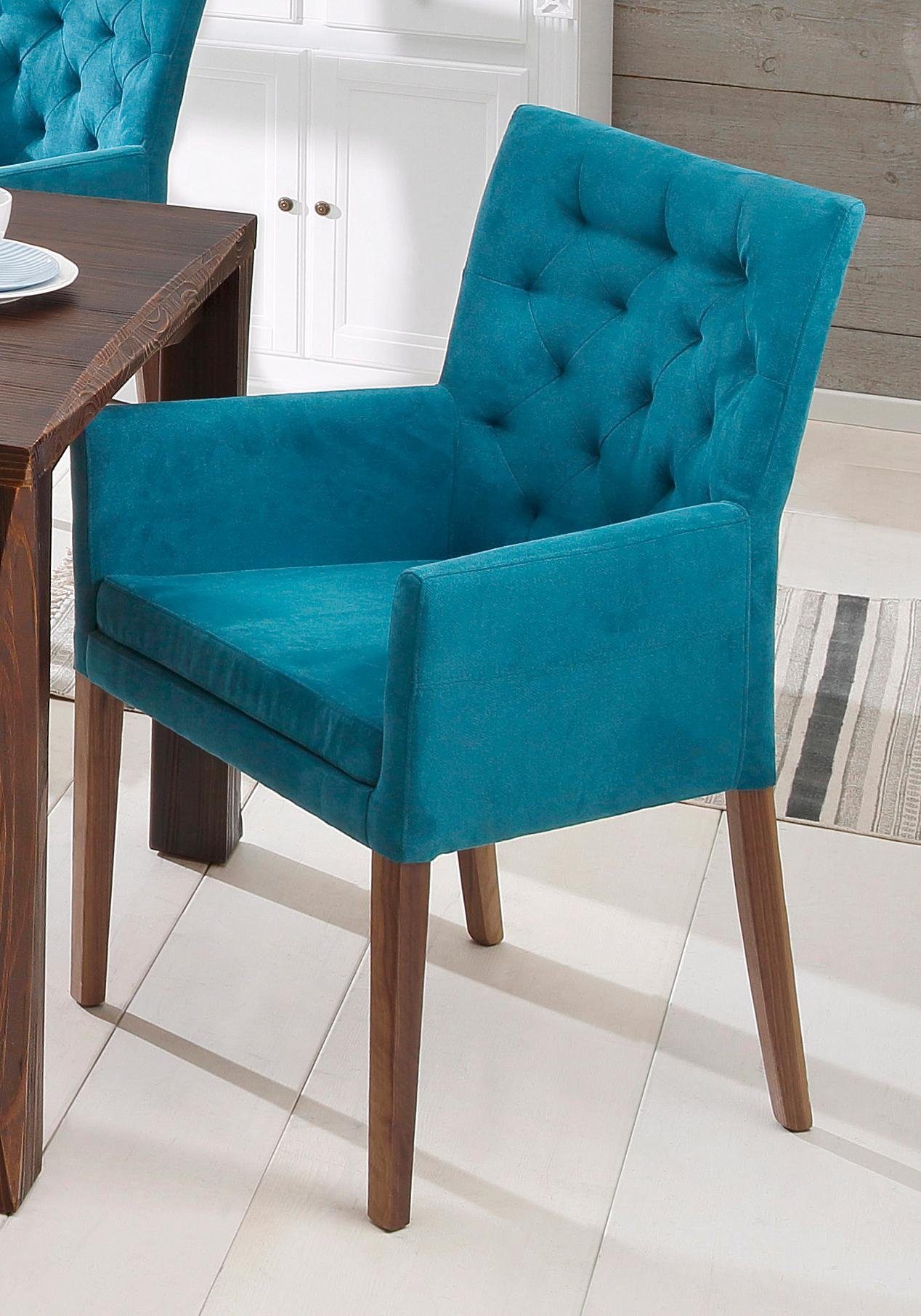 Home affaire Eetkamerstoel Colorado BESTSELLER met massief houten onderstel 4 poot stoelen maat Luxe-microvezel groen