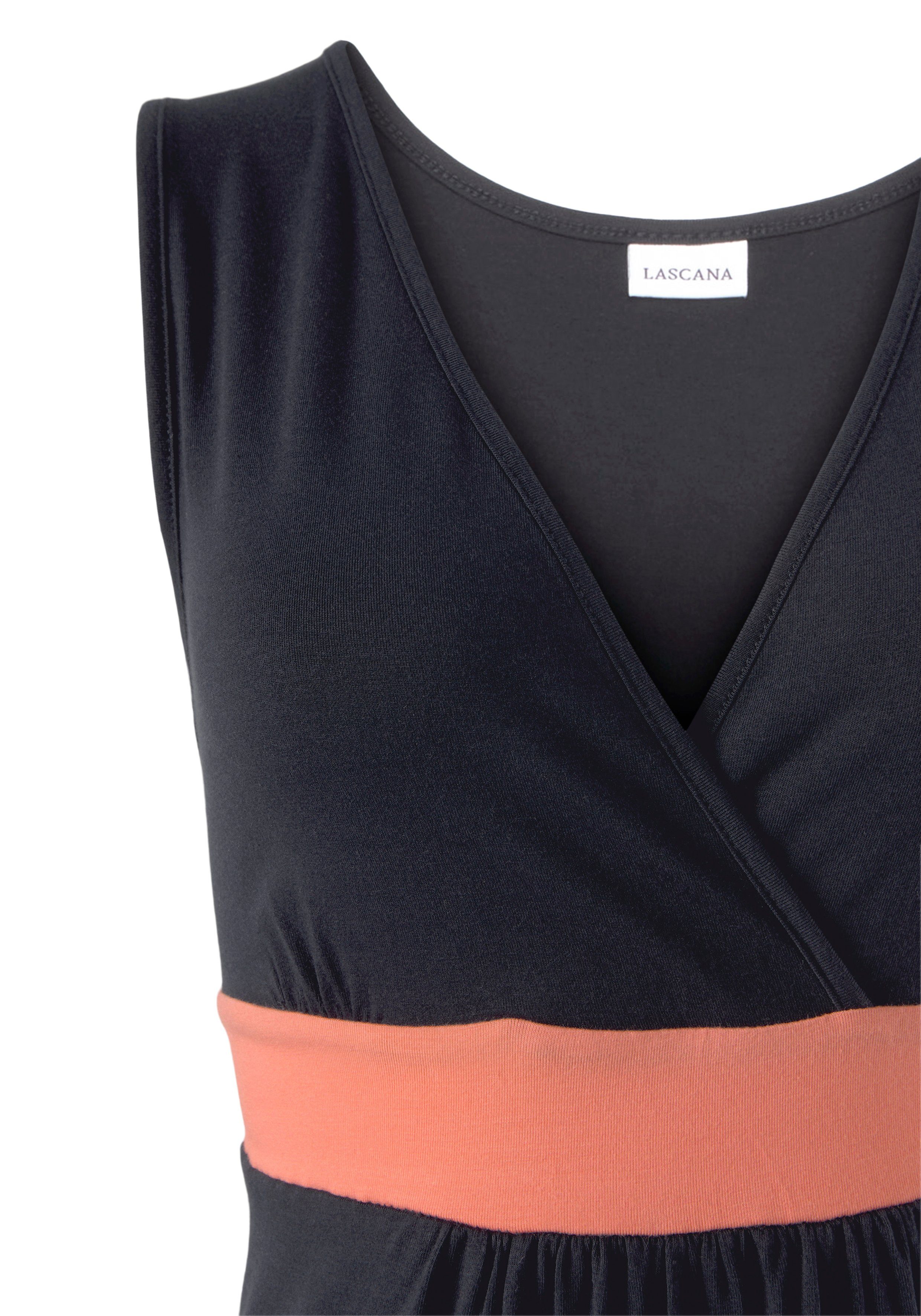 Lascana Maxi-jurk met gekleurde inzet en v-hals, zomerjurk, strandjurk