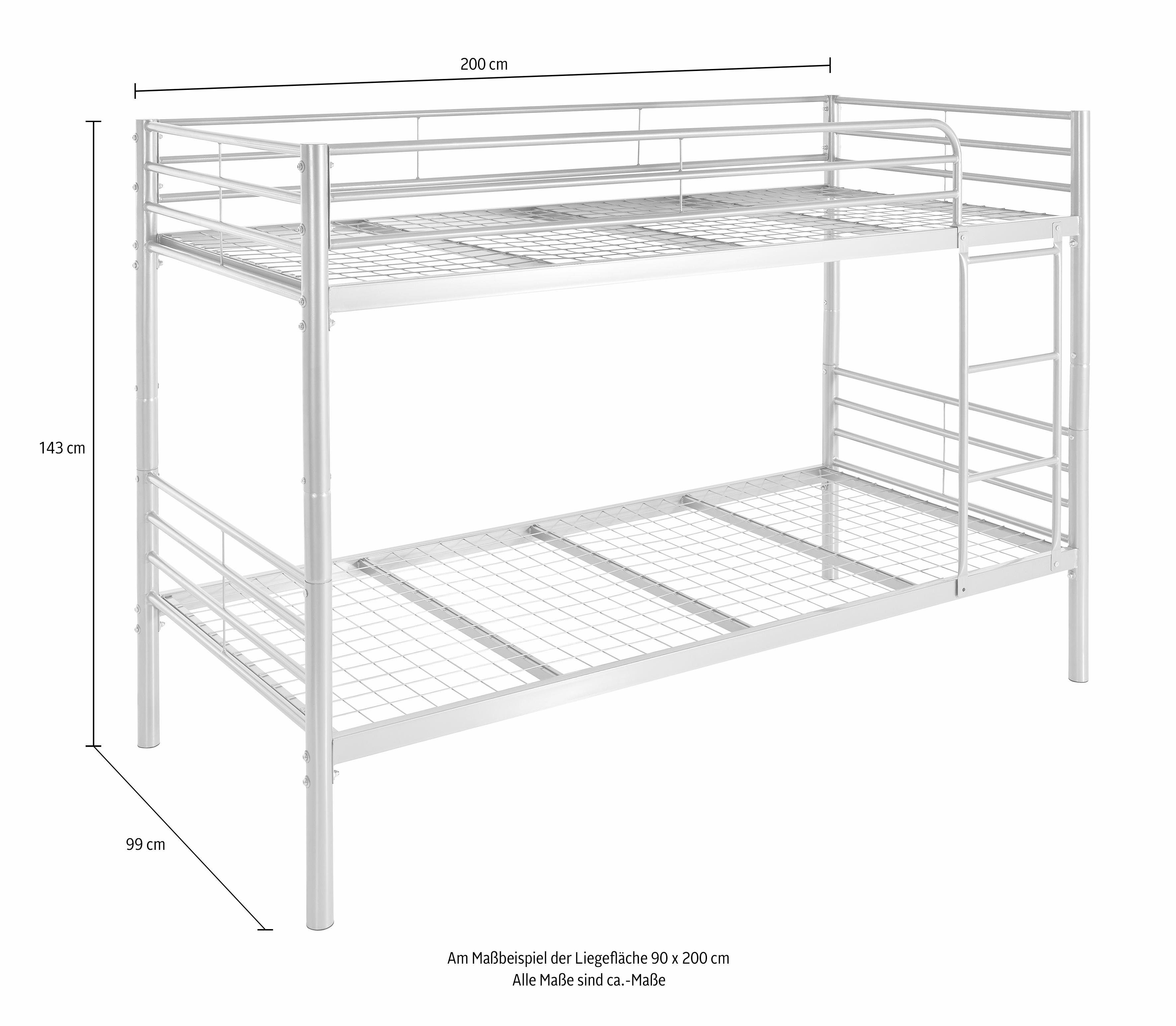 ATLANTIC home collection Stapelbed Alex incl. lattenbodem, valbeveiliging en ladder van metaal