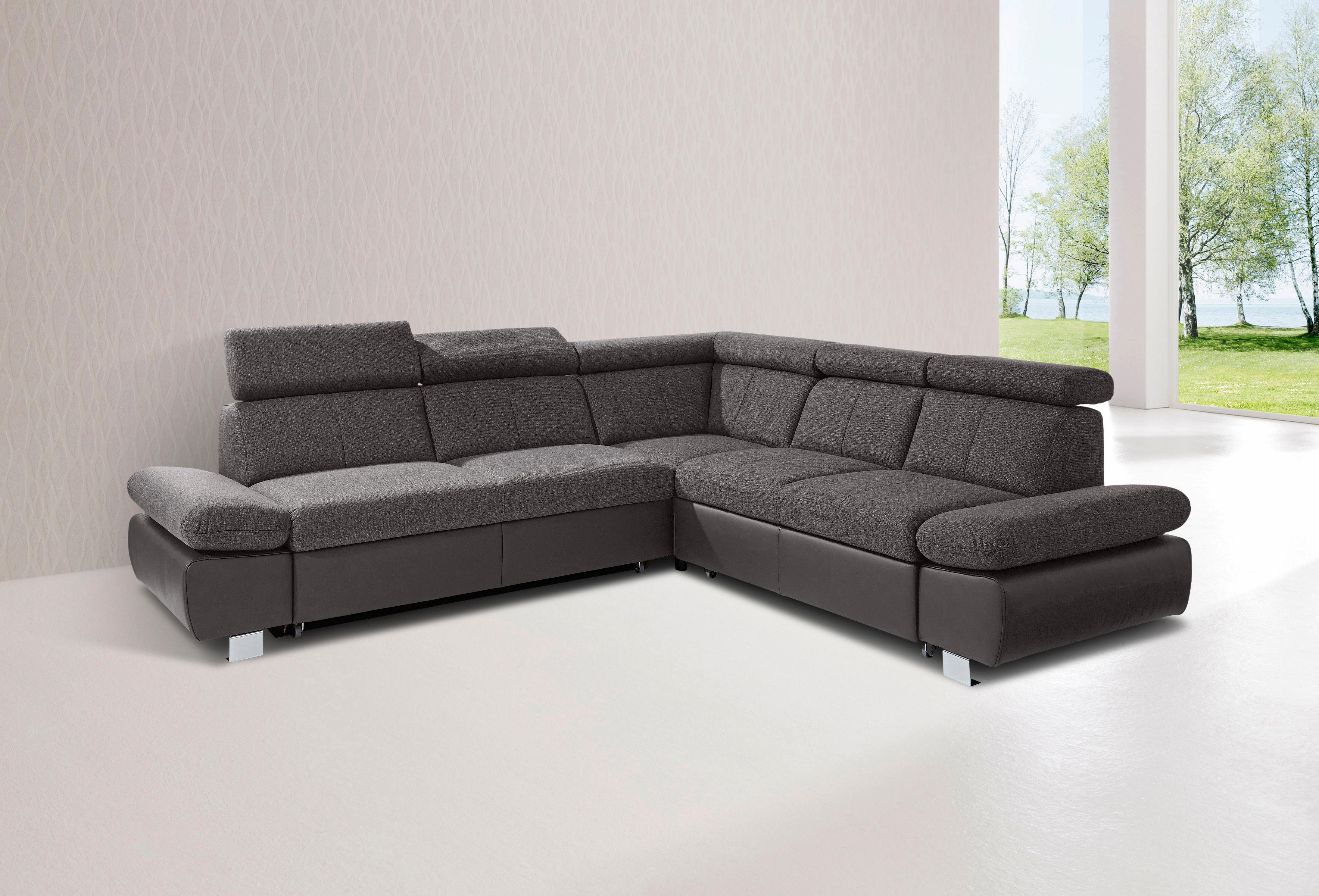 exxpo - sofa fashion hoekbank happy, l-vorm inclusief verstelbare hoofdsteun en verstelbare armleuning, naar keuze met slaapfunctie bruin