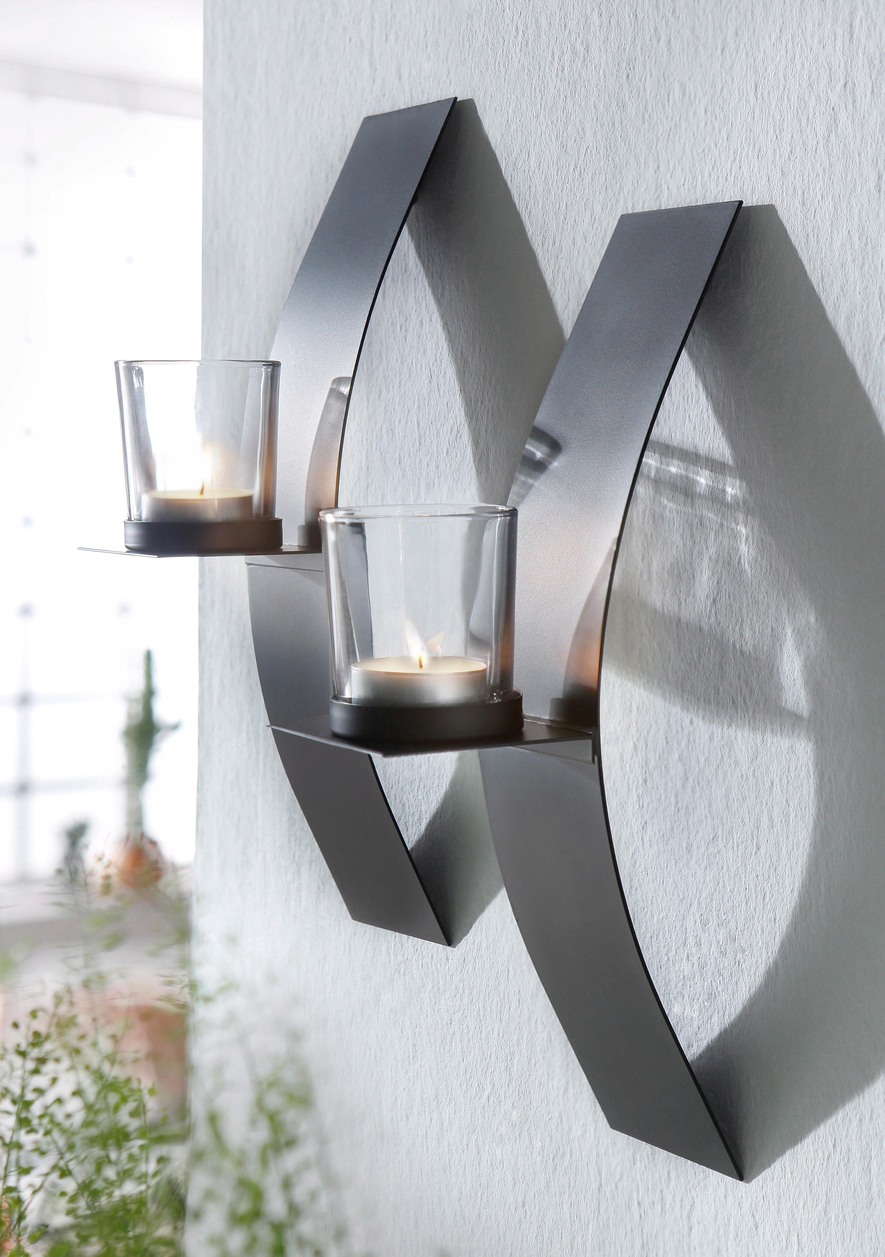 andas Wandkaarsenhouder Drammen Landhuis, metaal, glas, zwart (set, 2 stuks)