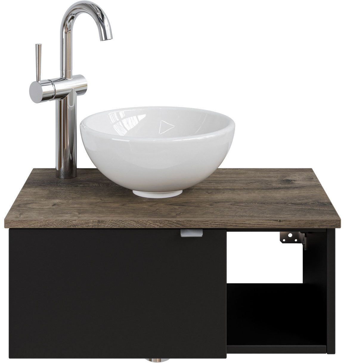 Saphir Wastafelonderkast Serie 6915 wastafel met onderkast voor gastenbadkamer, tweede toilet (3-delig) wastafelmeubels zwart