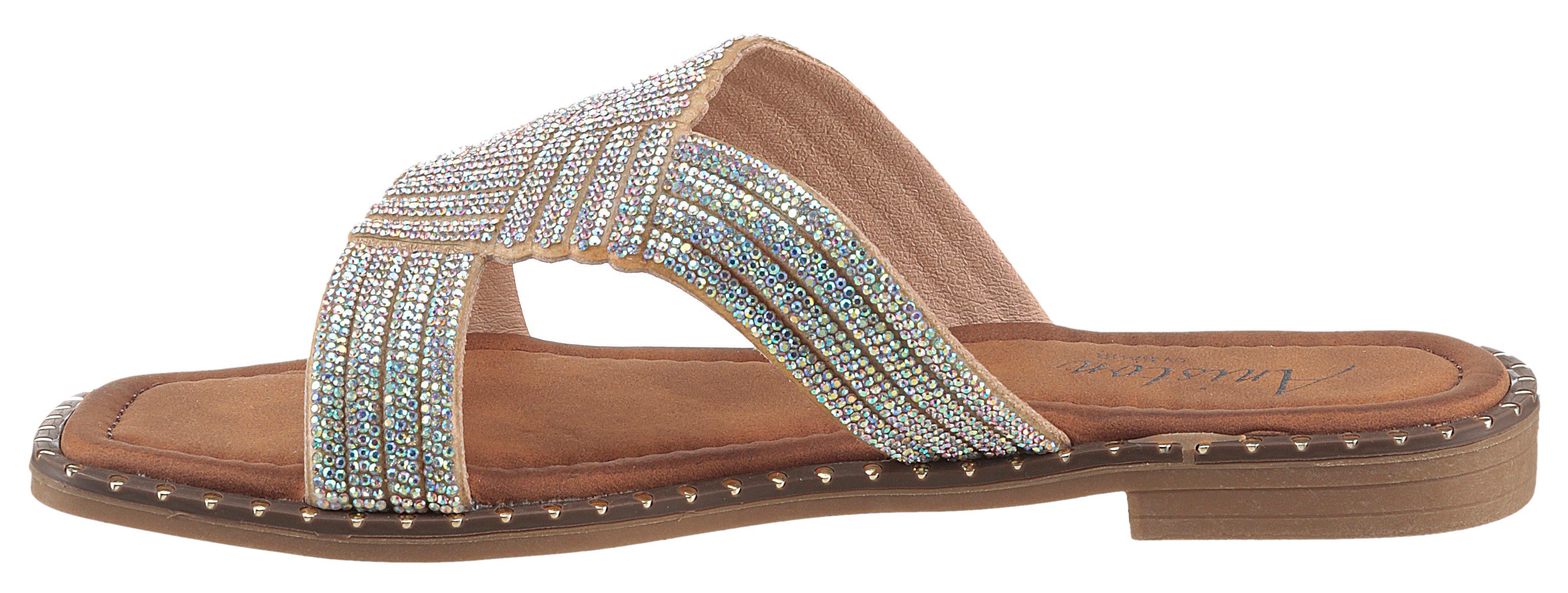 Aniston SHOES Slippers , flat, zomerschoen, strand schoen, glitterstenen - nieuwe collectie